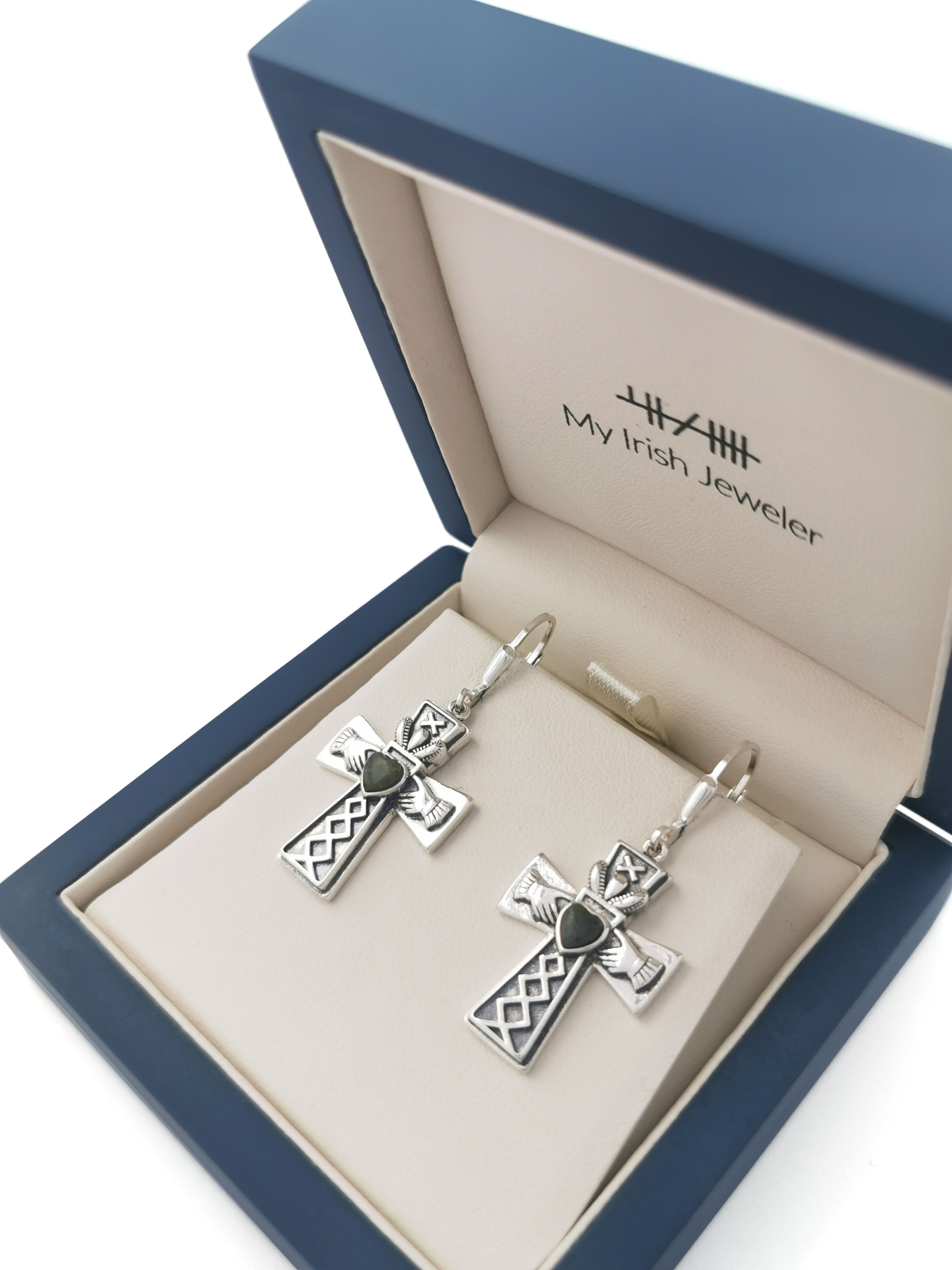 Genuine Sterling Silver Claddagh & Celtic Cross Earrings For Women. In Luxury Packaging.