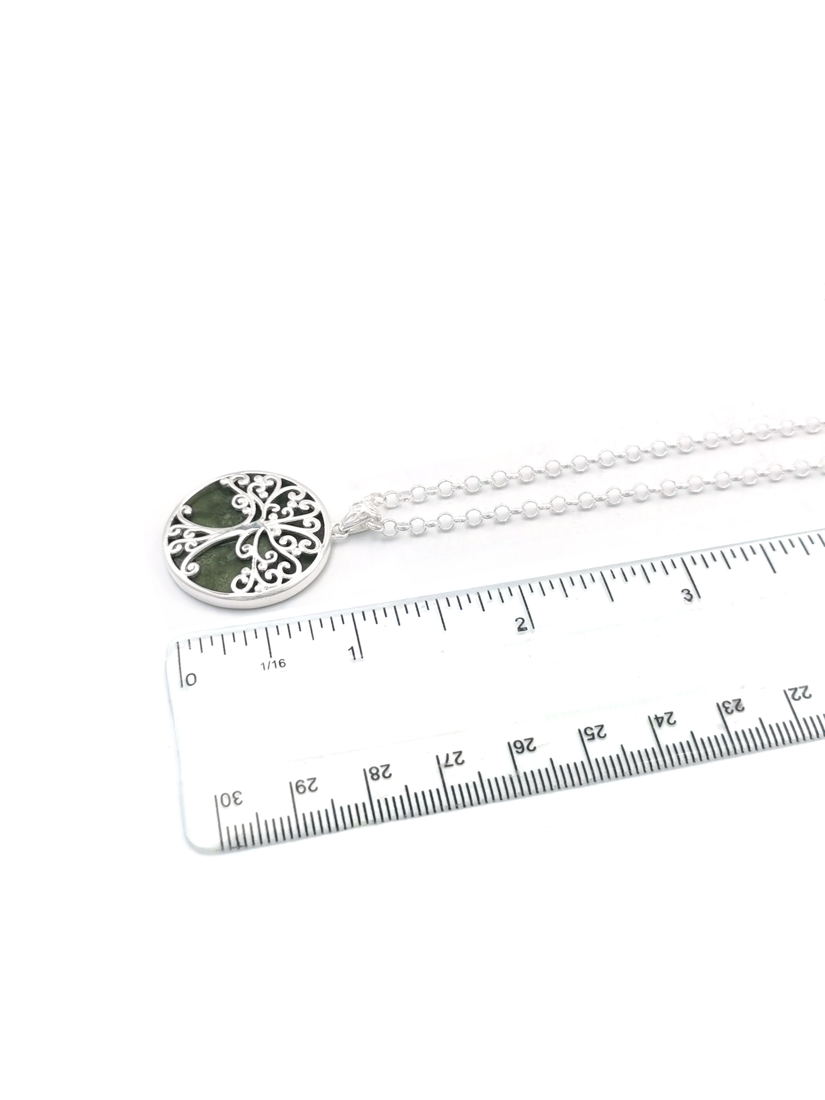 Attractive Sterling Silver Connemara Marble & Tree of Life Necklace For Women. Picture For Scale.
