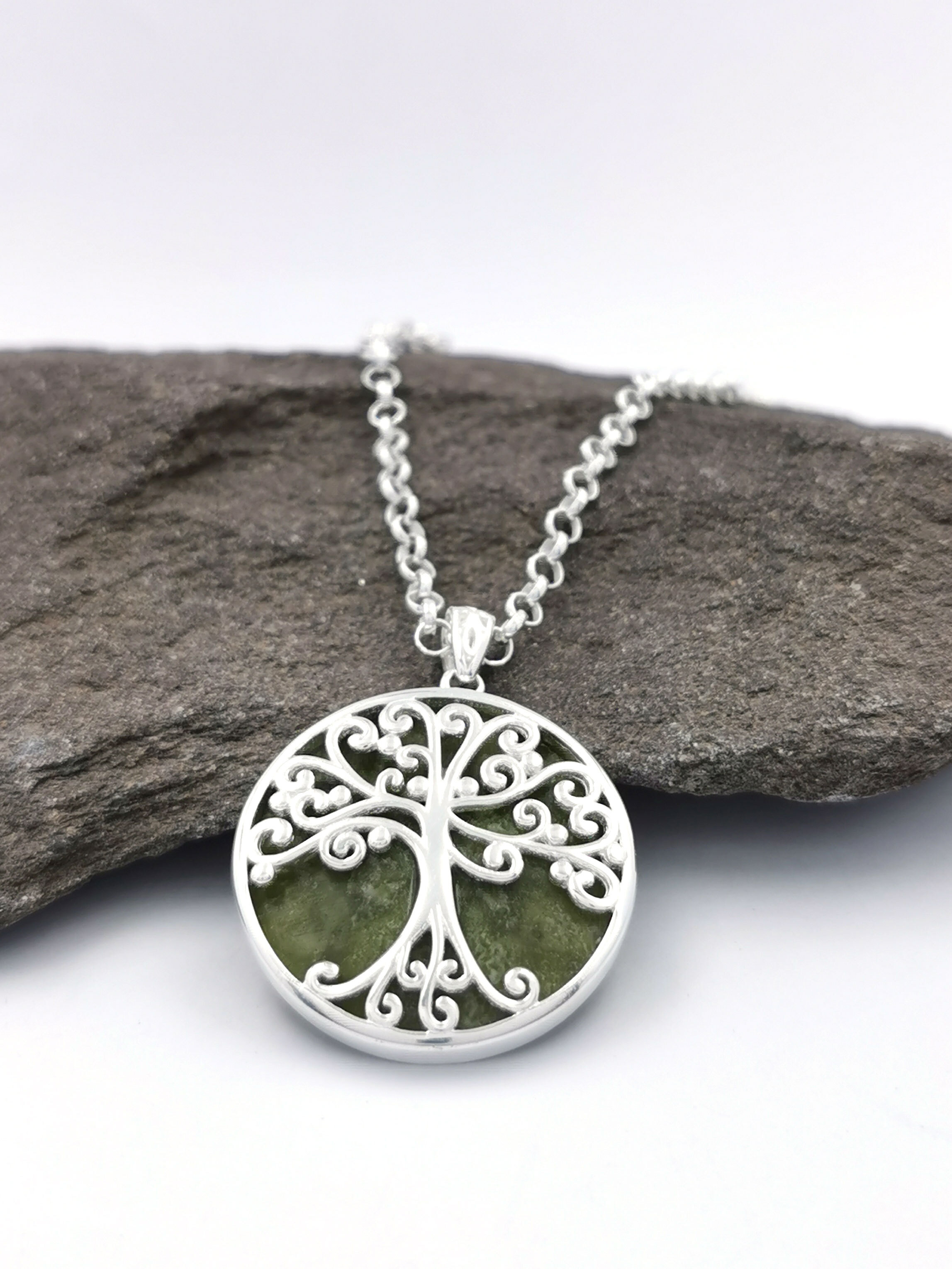 Connemara Marble & Tree of Life - Shown with Classic Rolo Chain
