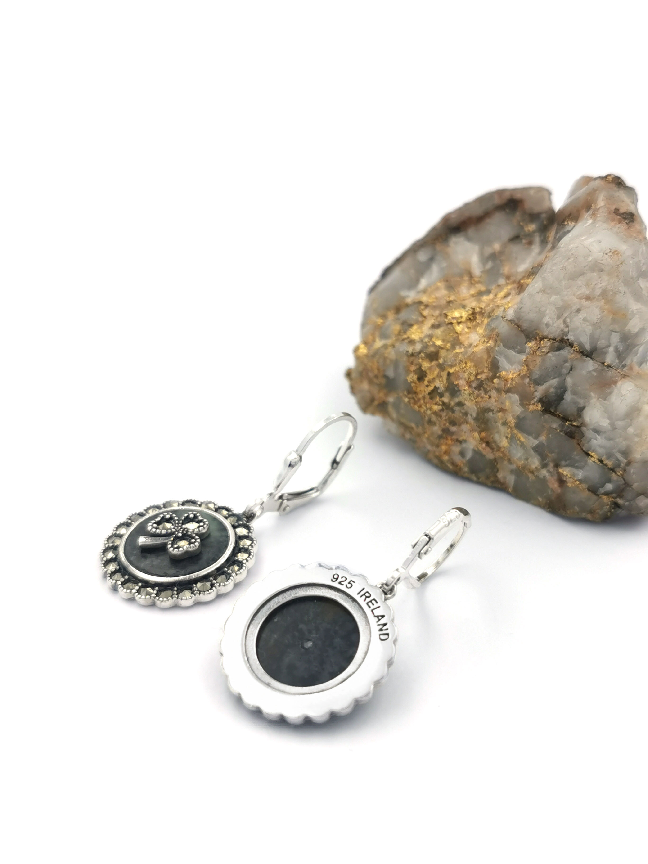 Attractive Sterling Silver Shamrock Gift Set For Women. Picture Of The Back.