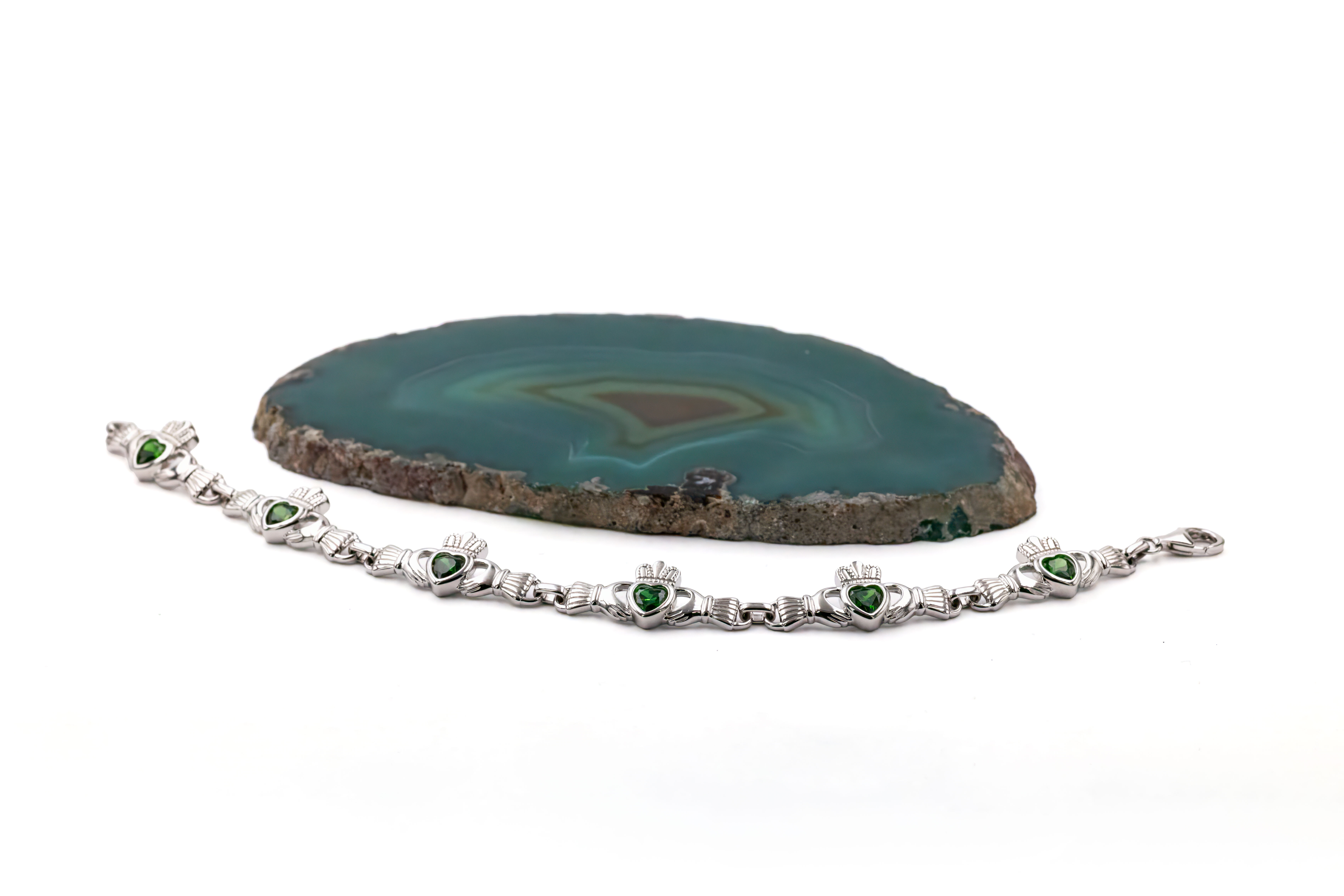 Womens Polished Sterling Silver Claddagh Bracelet