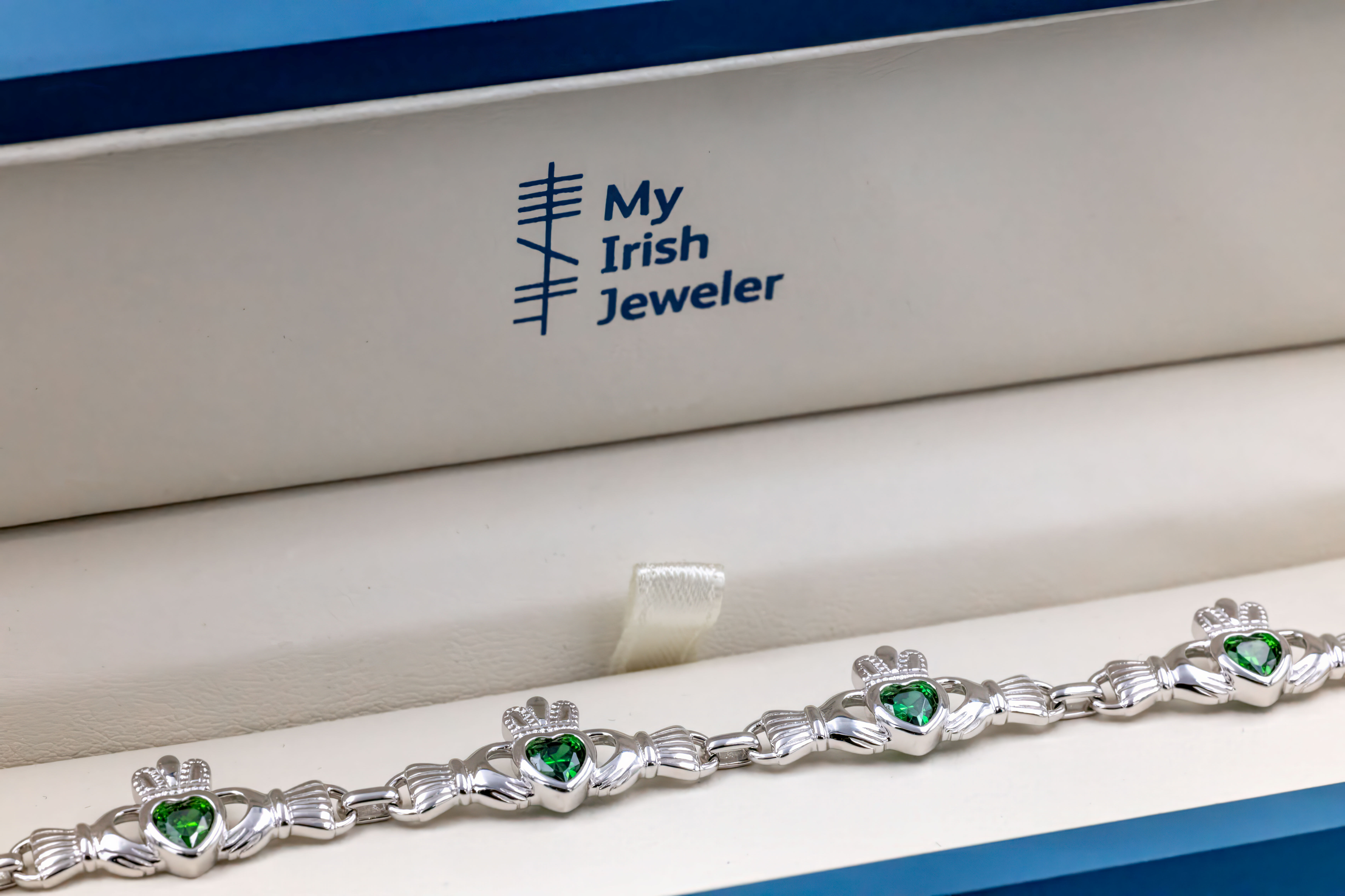 Womens Polished Sterling Silver Claddagh Bracelet. In Luxury Packaging.