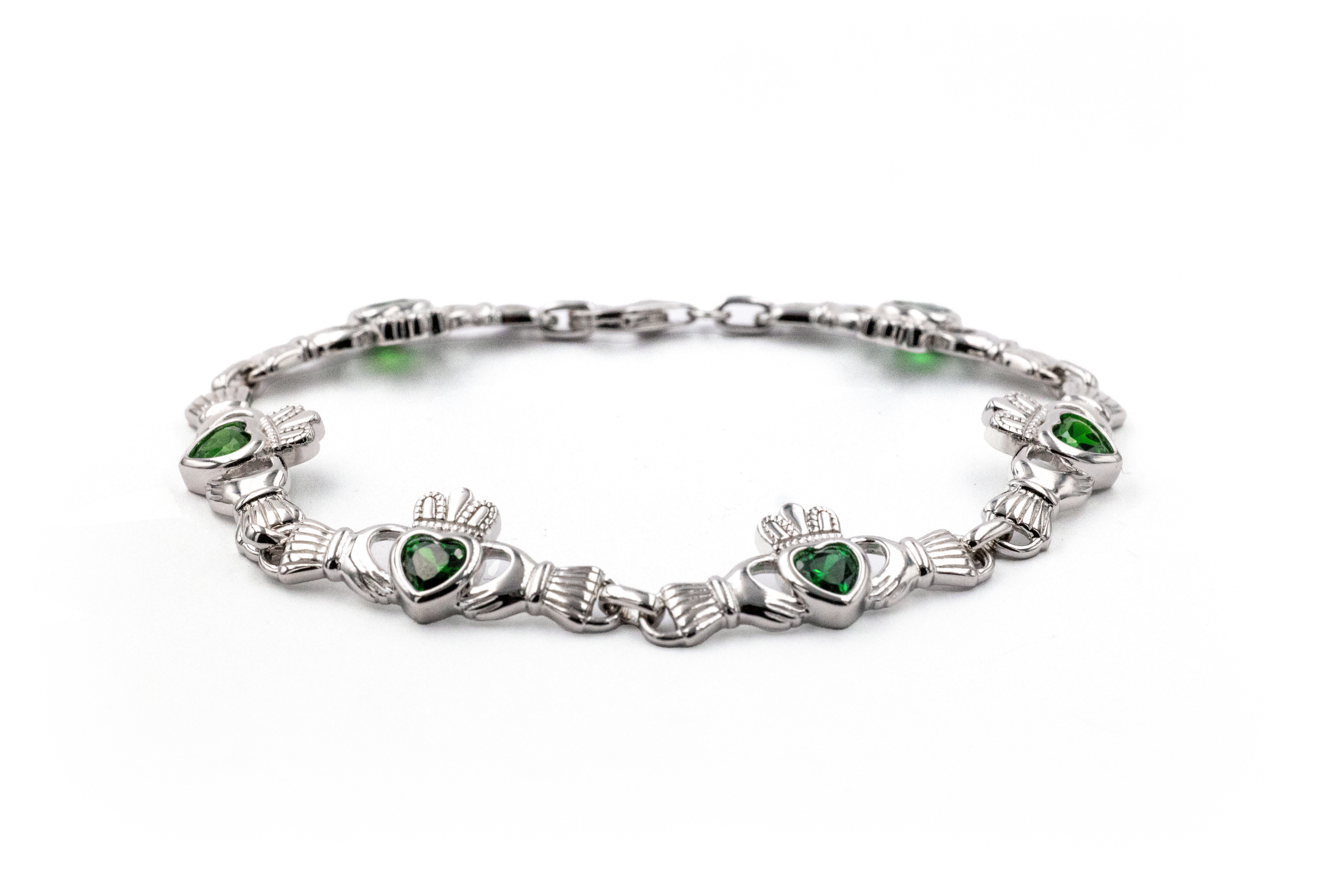Womens Real Polished Sterling Silver Claddagh Bracelet