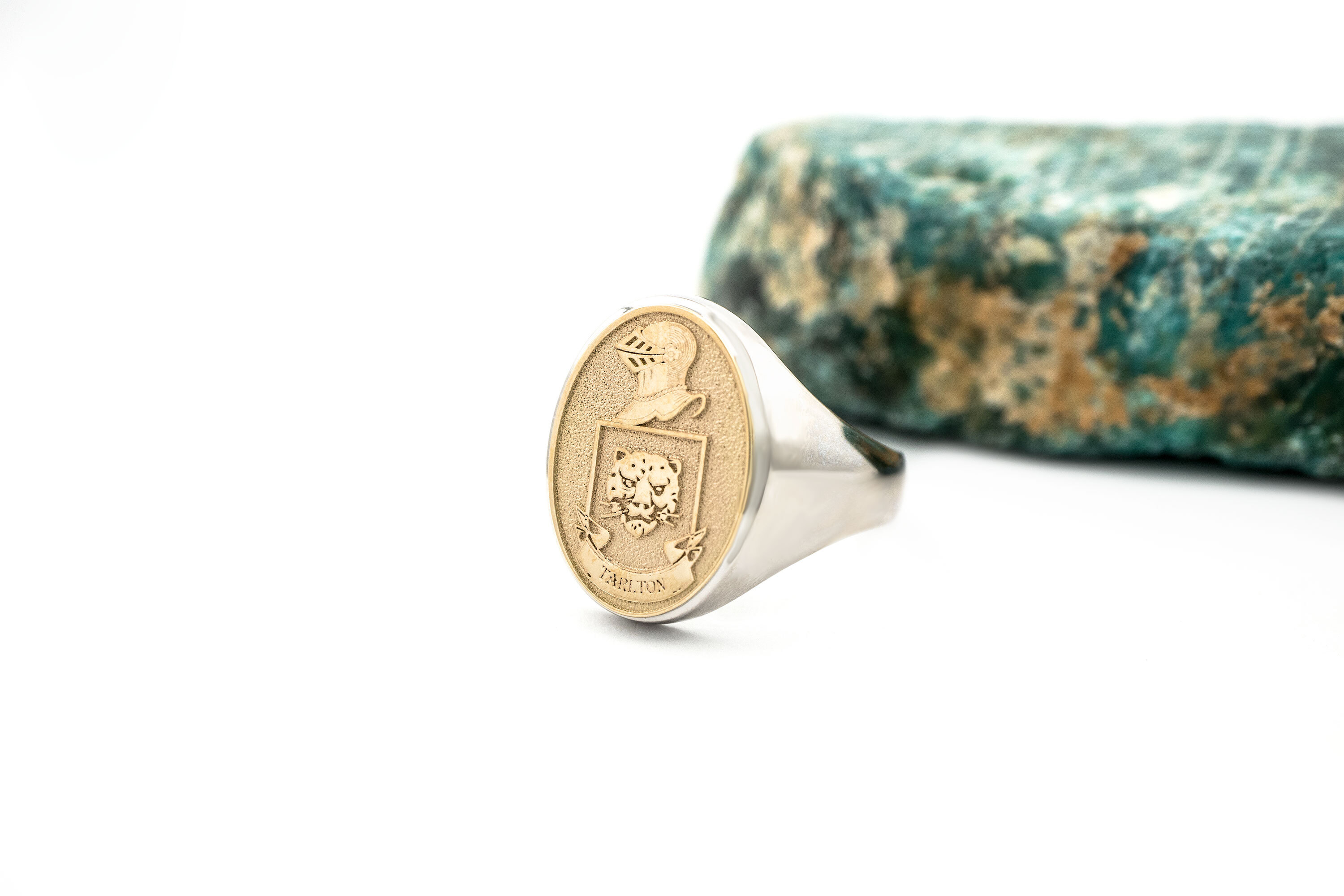 Mens Family Crest 14.8mm Ring in Sterling Silver & Yellow Gold