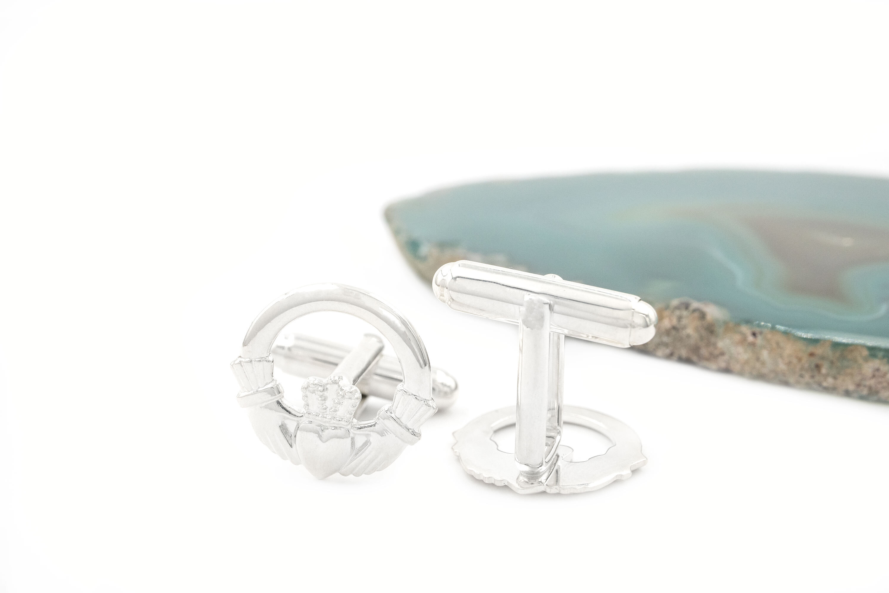 Mens Claddagh Cufflinks in Real Sterling Silver