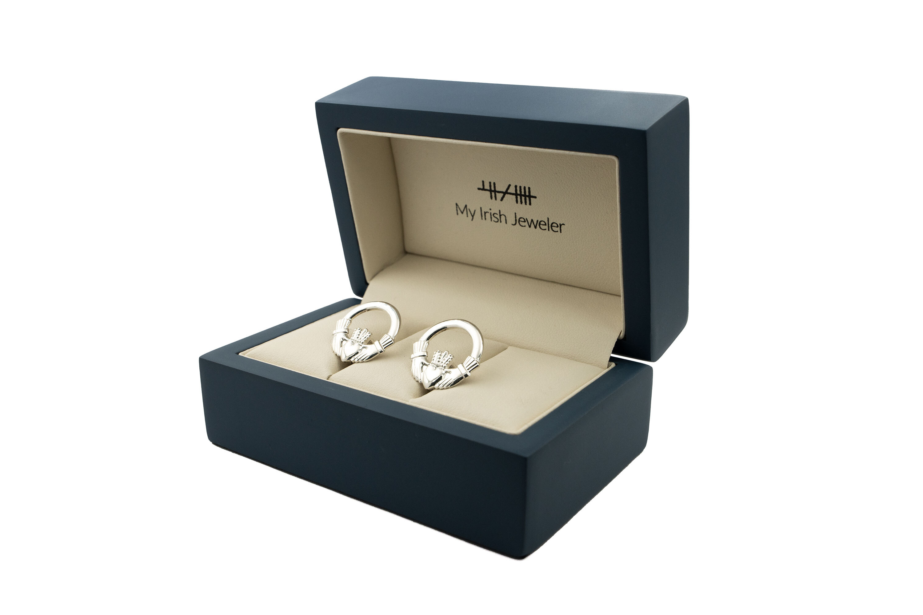 Mens Claddagh Cufflinks in Sterling Silver