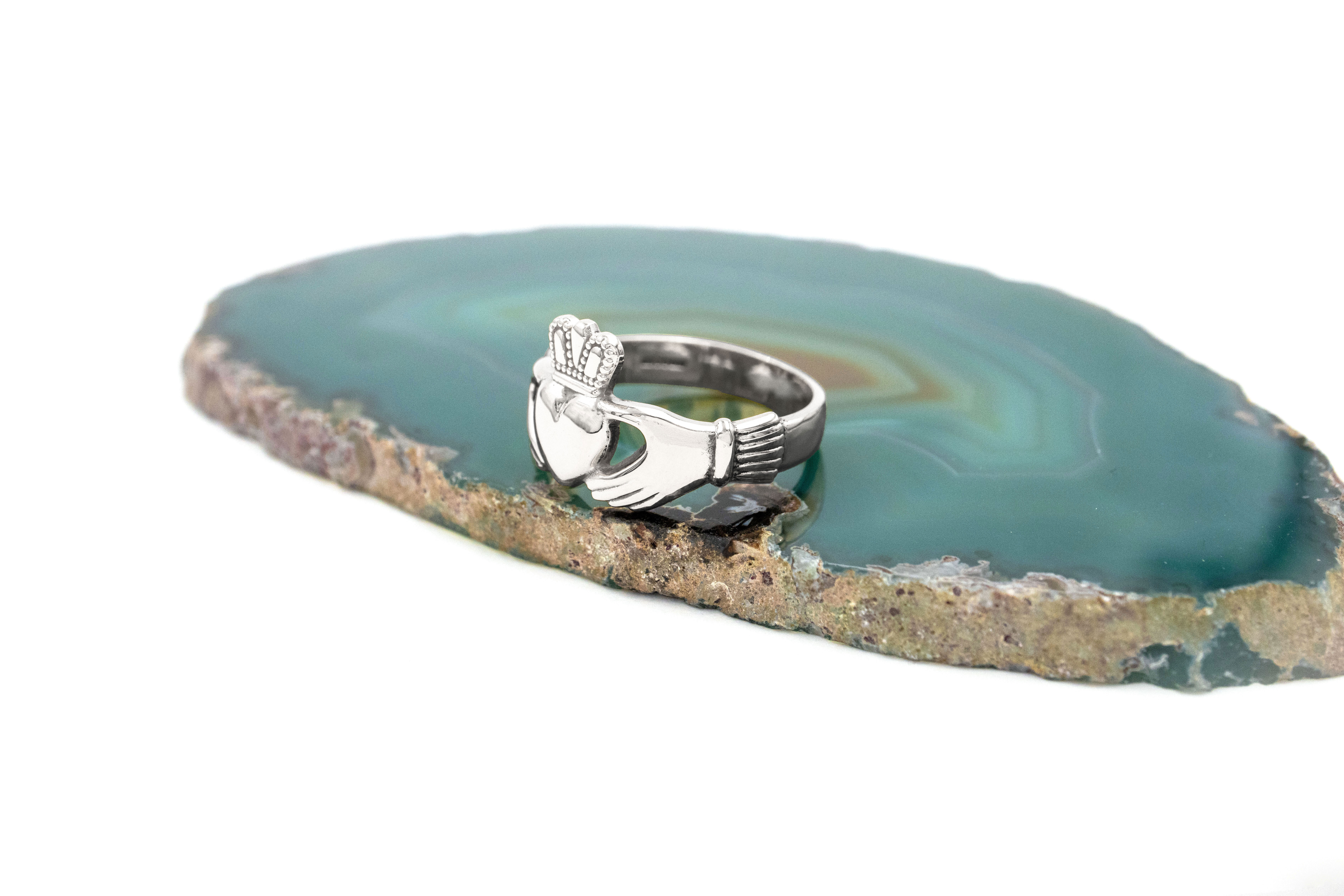 Irish Sterling Silver Claddagh Ring For Men. Side View.