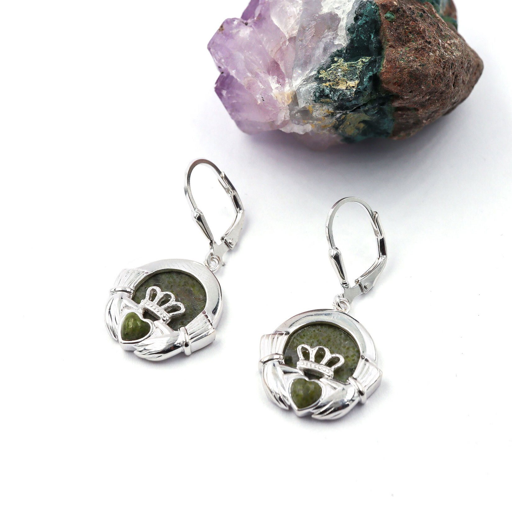 Traditional Connemara Marble  Claddagh Earrings