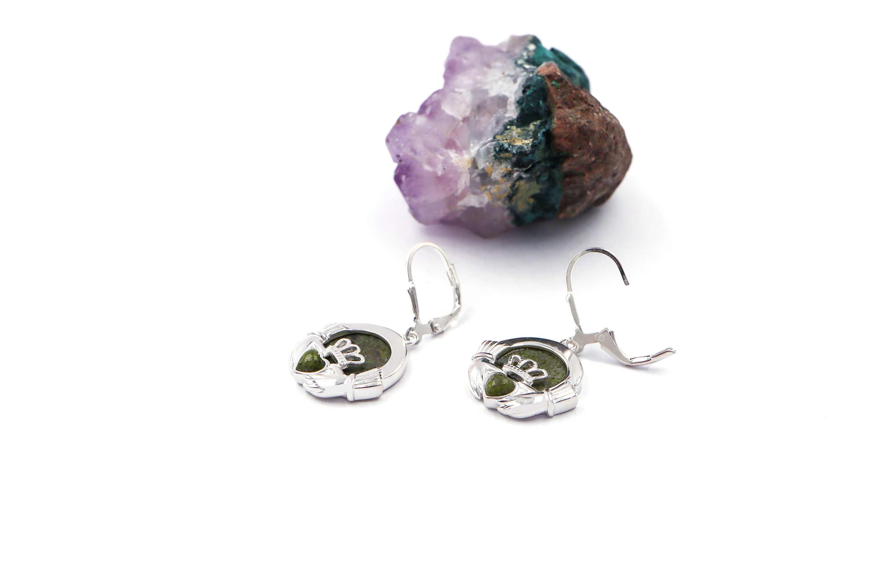 Authentic Sterling Silver Connemara Marble & Claddagh Gift Set For Women