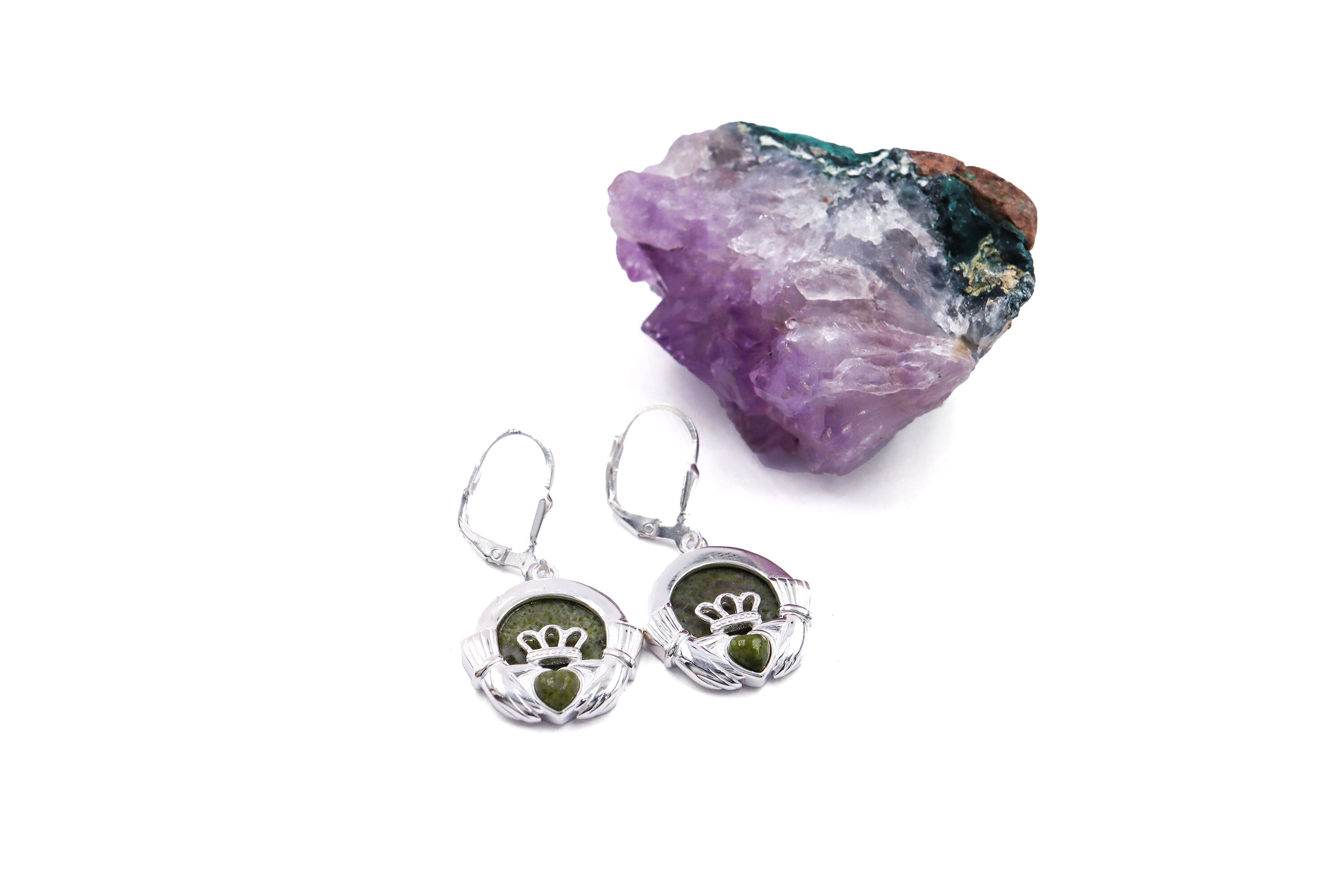 Real Sterling Silver Connemara Marble & Claddagh Gift Set For Women