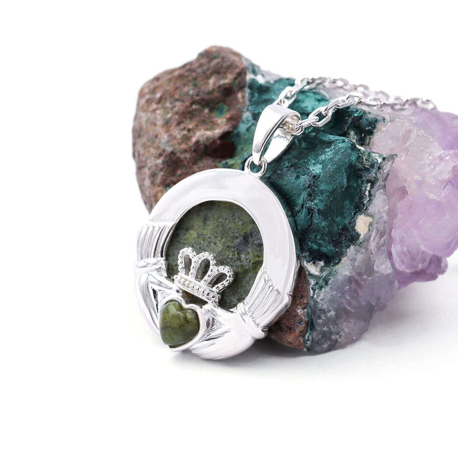 Traditional Connemara Marble Claddagh necklace