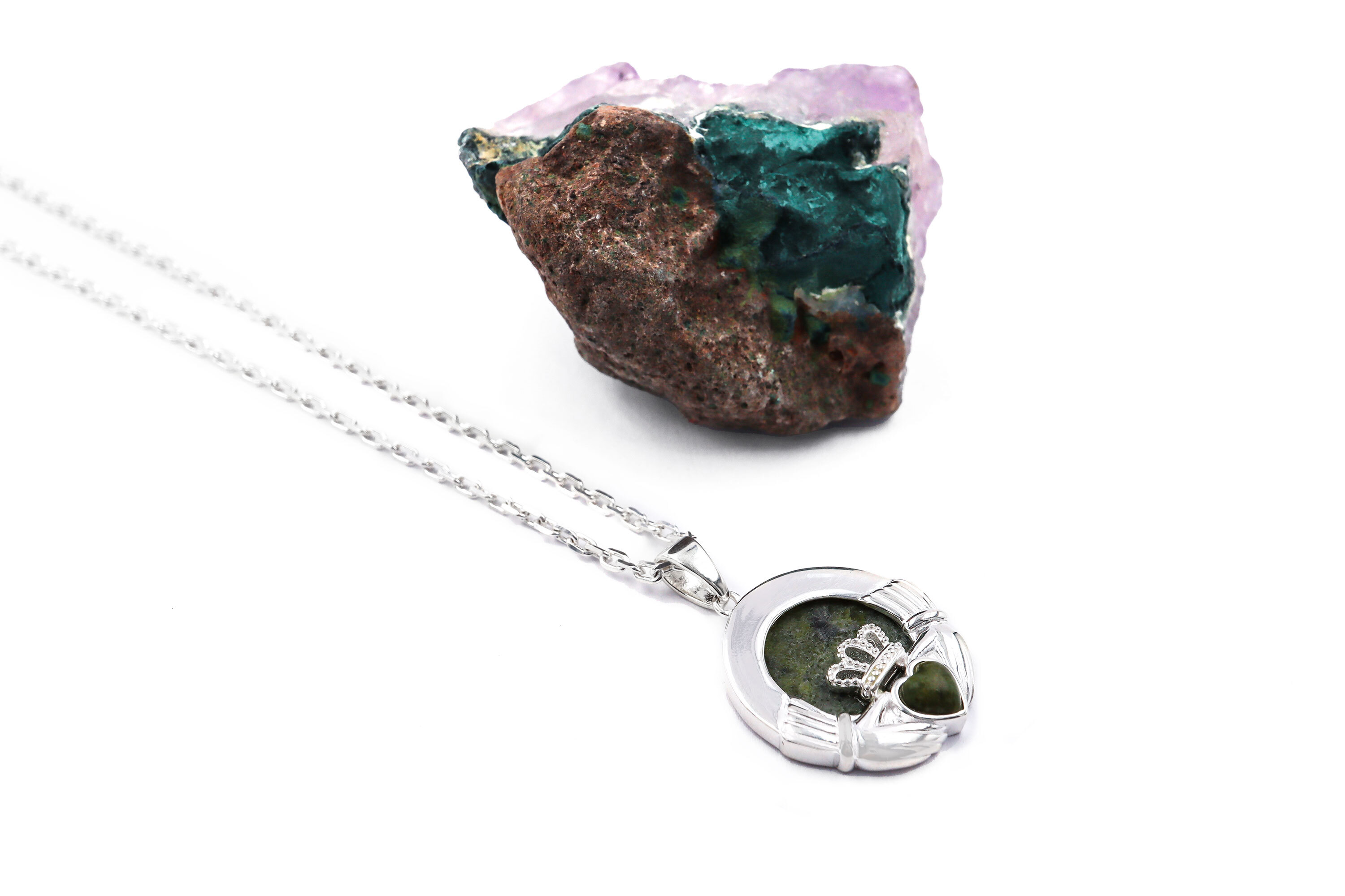 Striking Sterling Silver Connemara Marble & Claddagh Gift Set For Women
