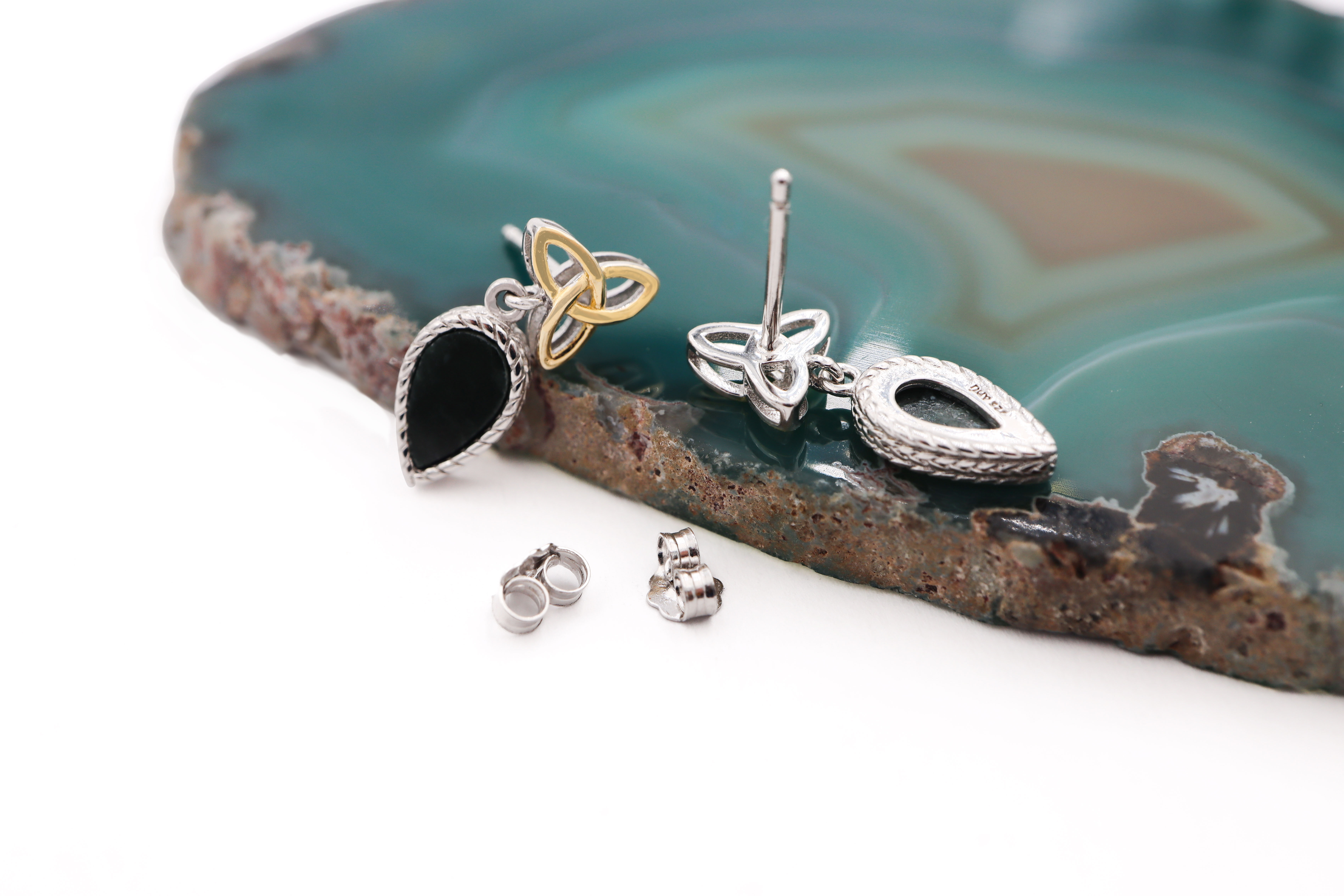 Striking Sterling Silver Connemara Marble Earrings With a Polished Finish For Women