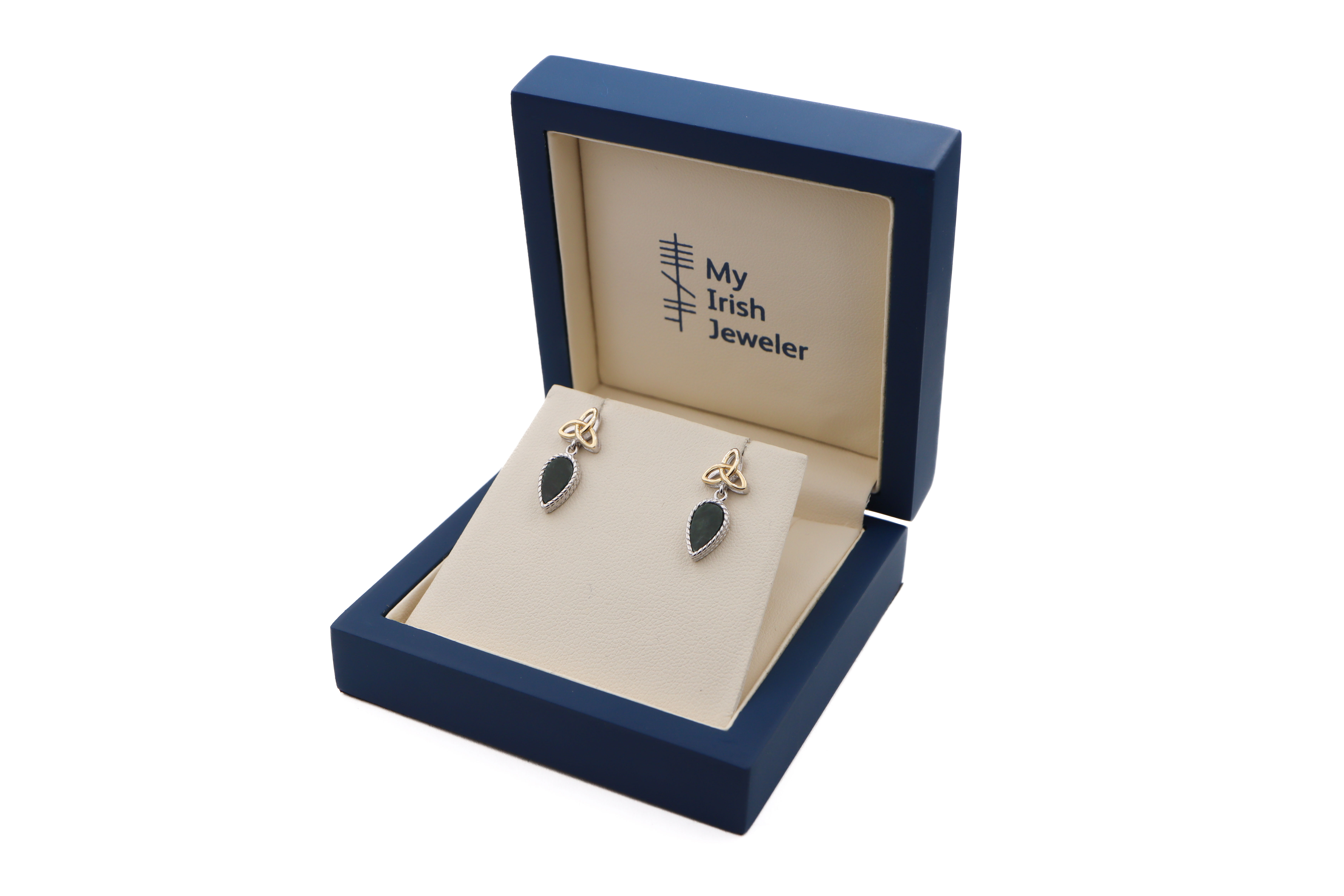 Irish Sterling Silver Connemara Marble Earrings With a Polished Finish For Women. In Luxury Packaging.
