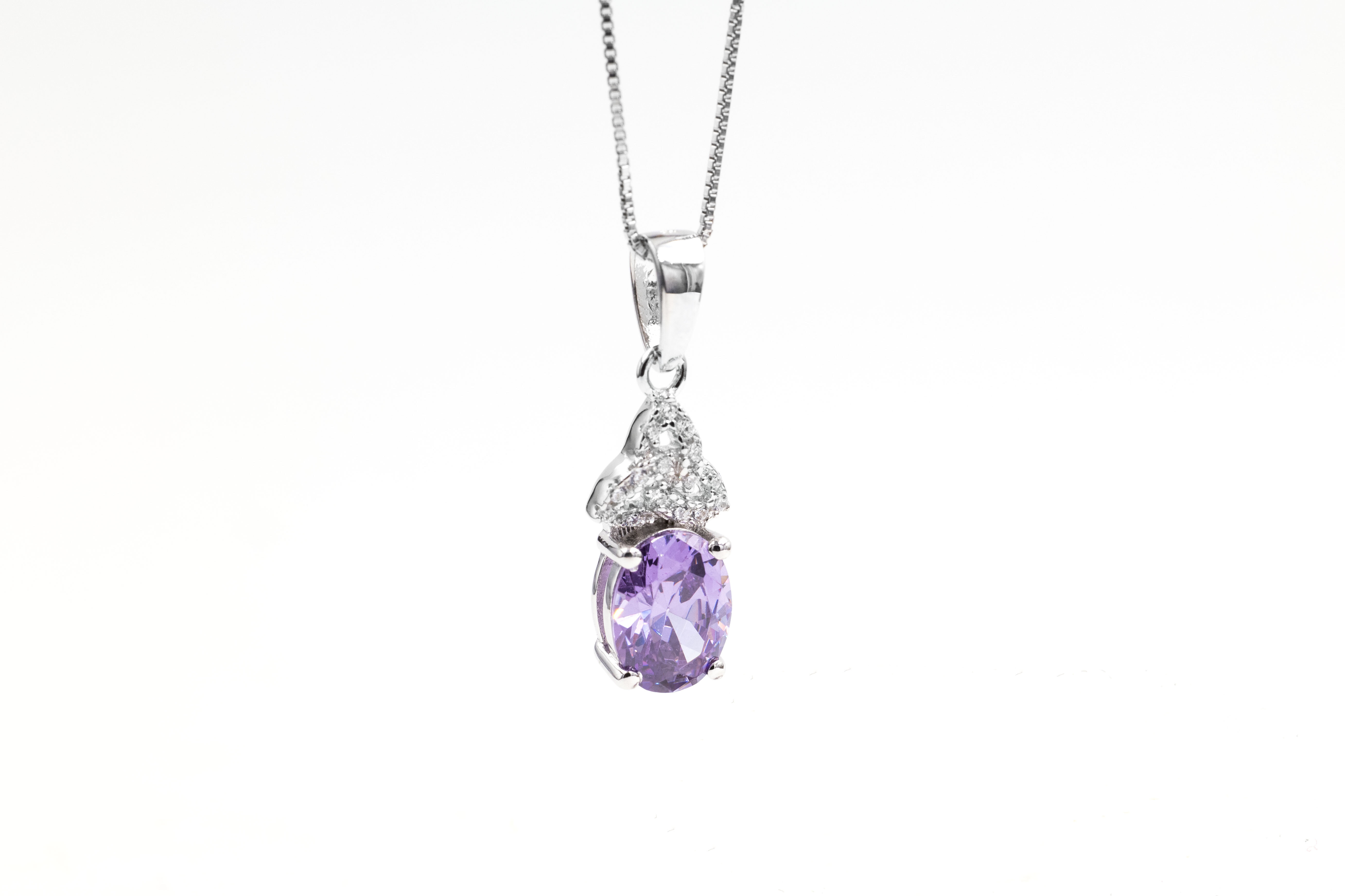 Womens February Birthstone Necklace in Real Sterling Silver