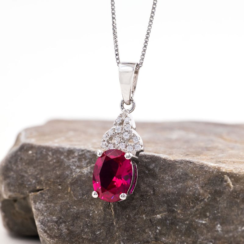 Womens July Birthstone Necklace in Sterling Silver