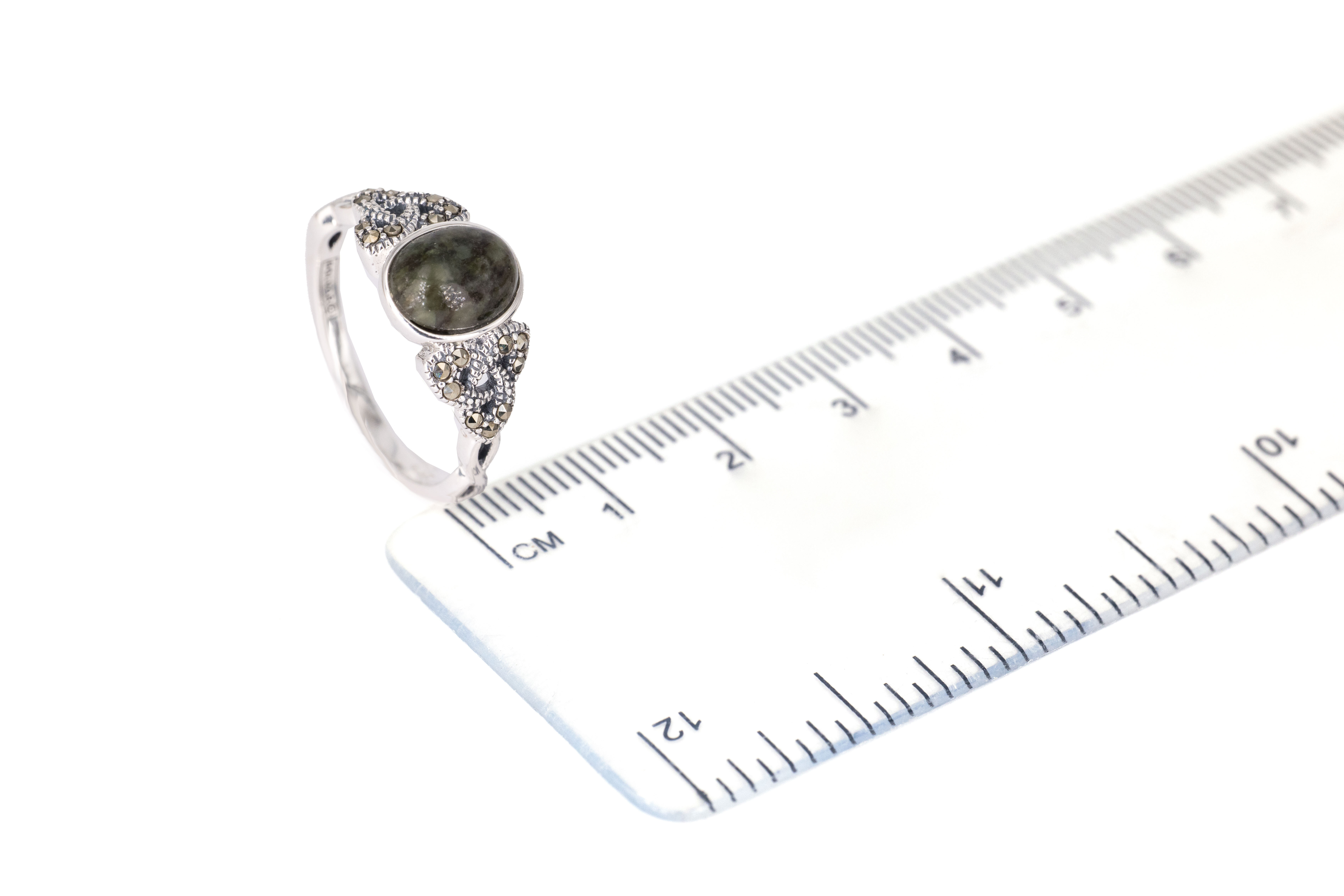 Irish Sterling Silver Connemara Marble Ring With a Polished Finish For Women