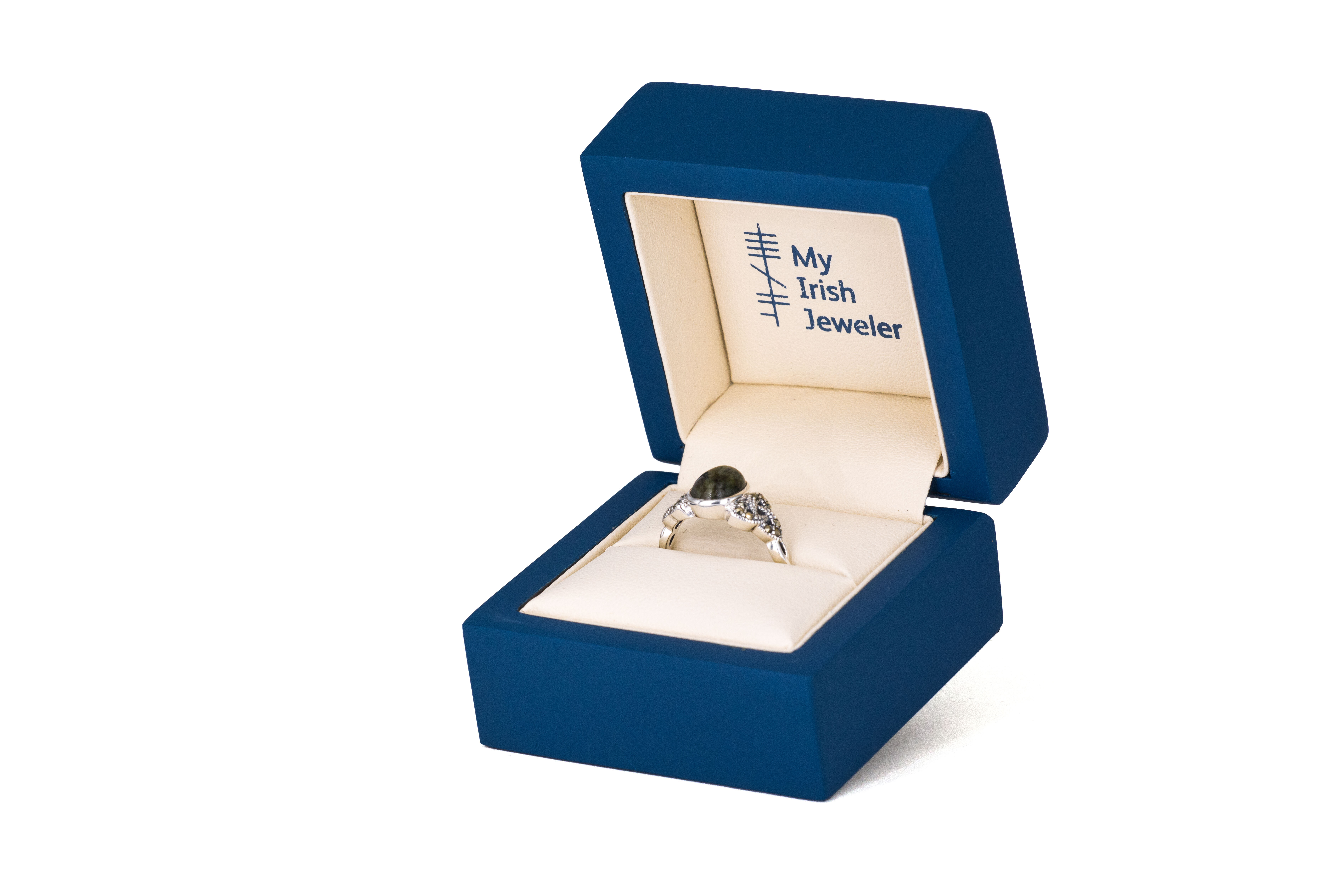 Womens Polished Connemara Marble Ring in Real Sterling Silver