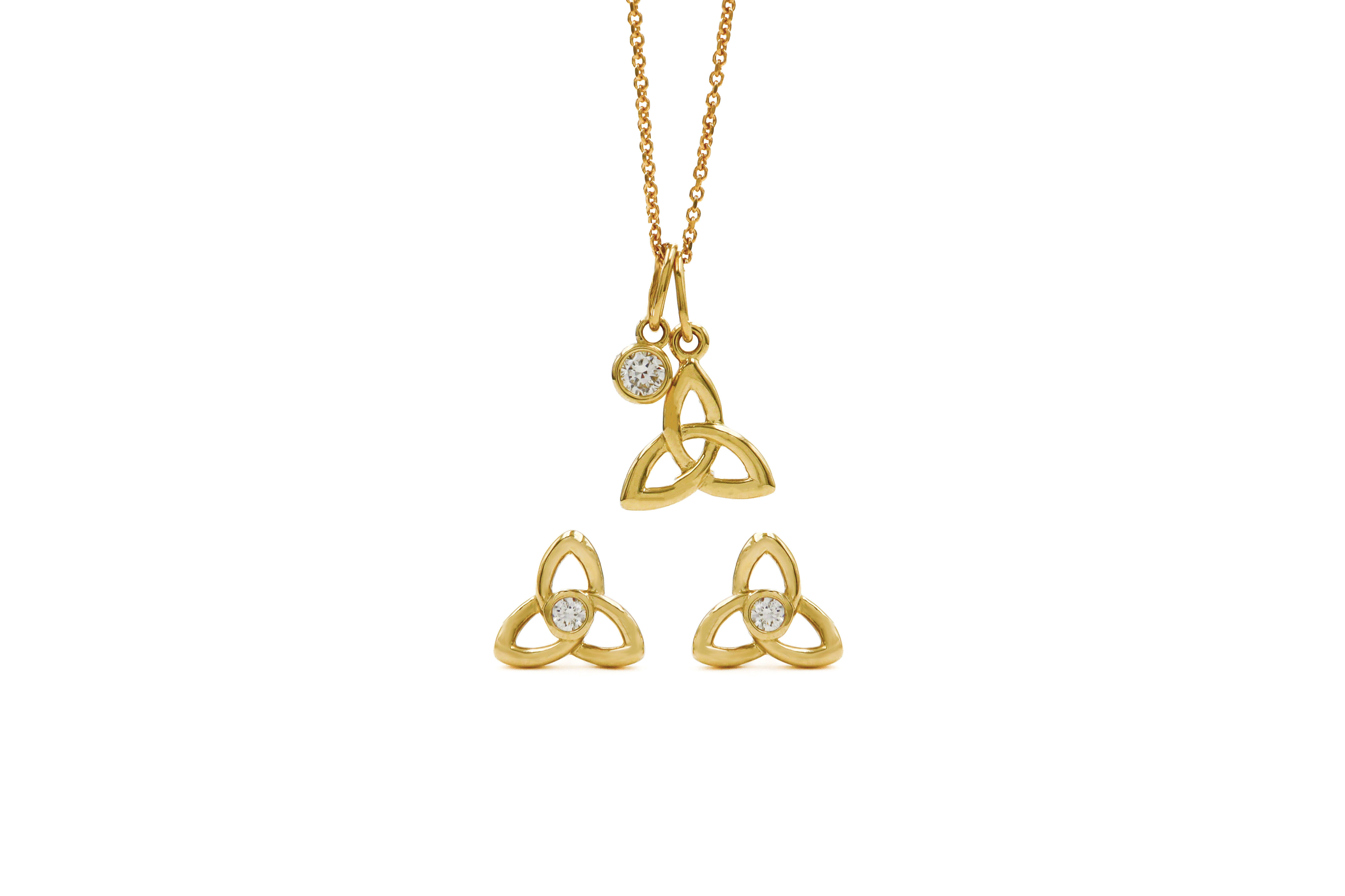 Petite Authentic 14K Yellow Gold Trinity Knot Necklace For Women With a Polished Finish
