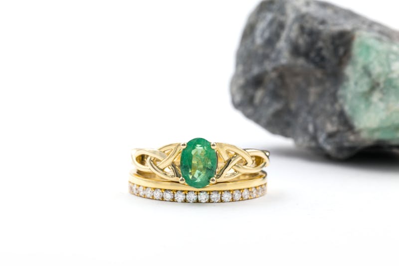 Gorgeous Yellow Gold Trinity Knot 0.70ct Natural Emerald Engagement Ring For Women With a Polished Finish