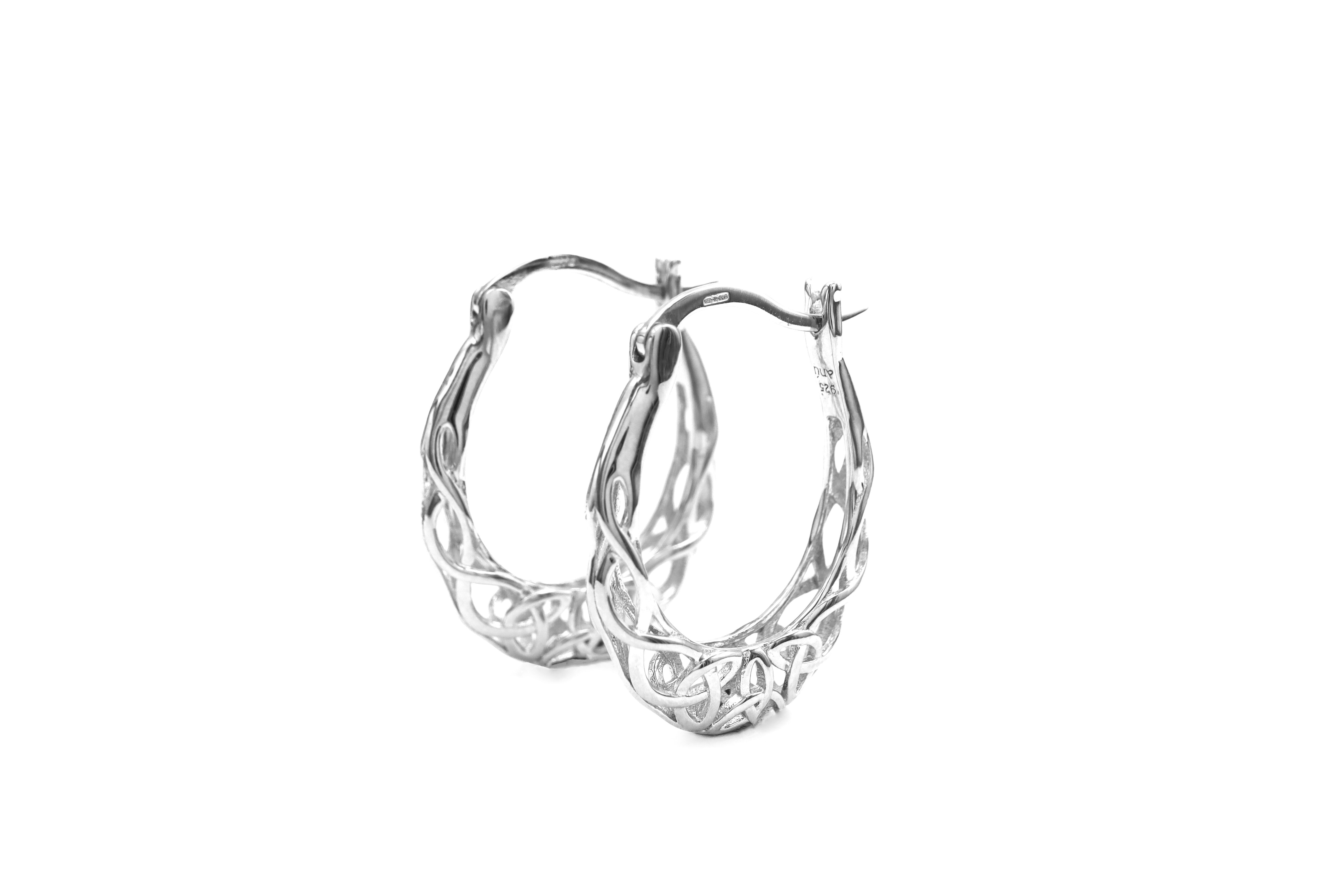 Womens Striking Polished Sterling Silver Trinity Knot & Celtic Knot Earrings