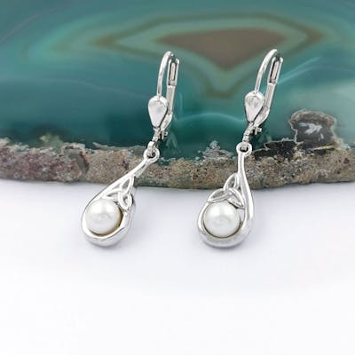 Sterling Silver Trinity Knot Pearl Drop Earrings
