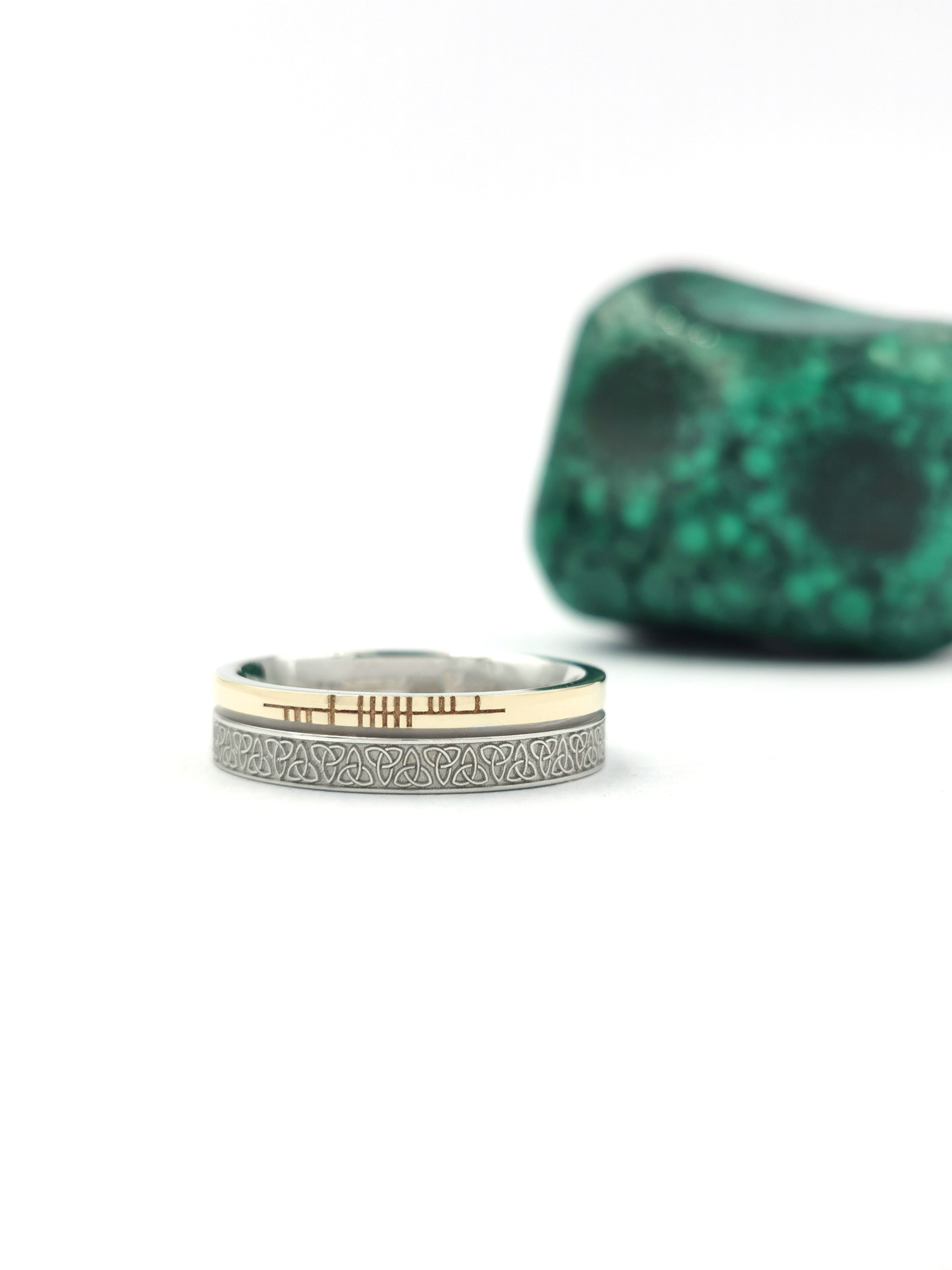 Ogham 7.3mm Ring in 10K White Gold & Yellow Gold With a Florentine Finish