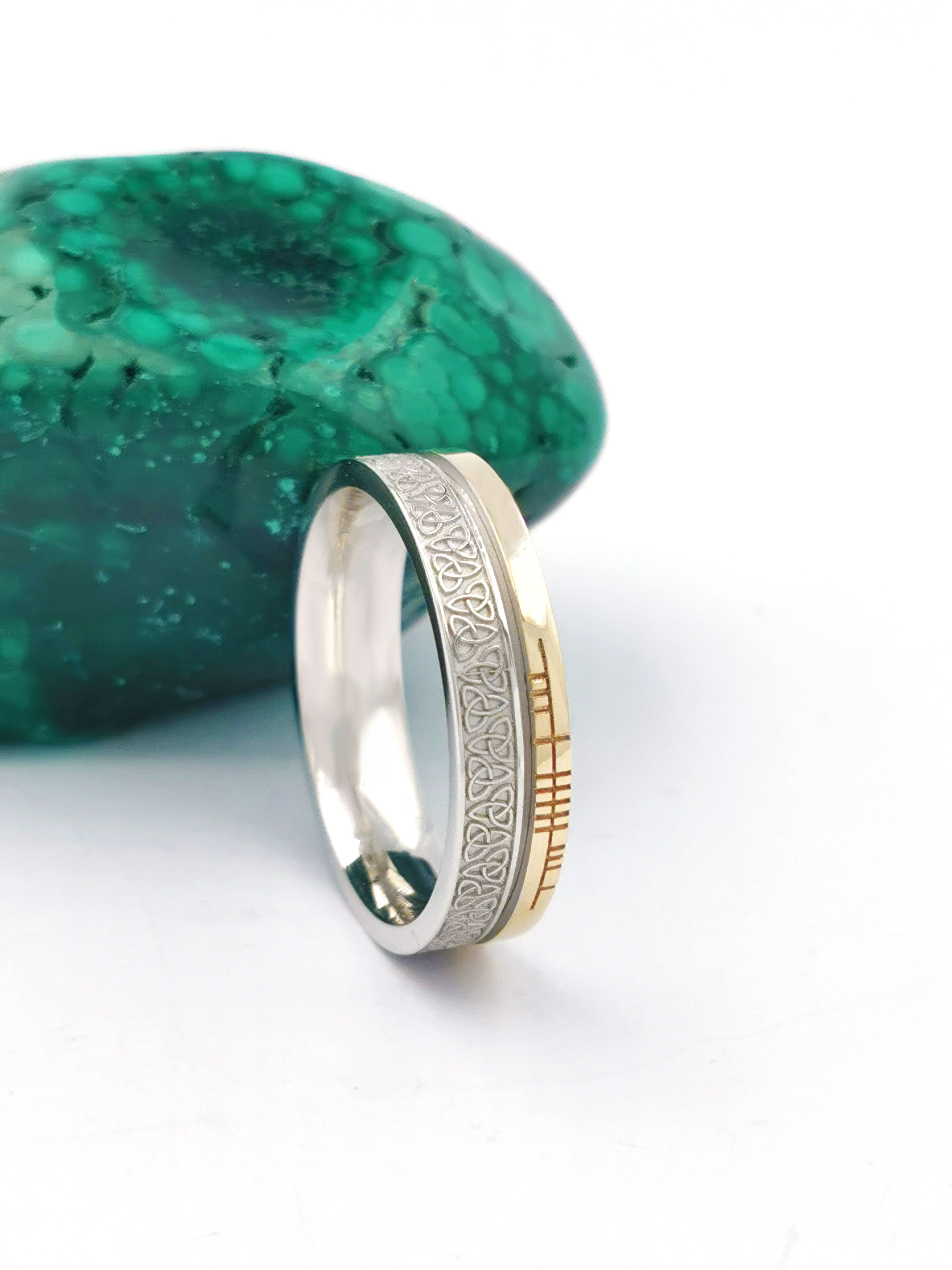 Ogham Ring in Sterling Silver & 10K Yellow Gold With a Florentine Finish