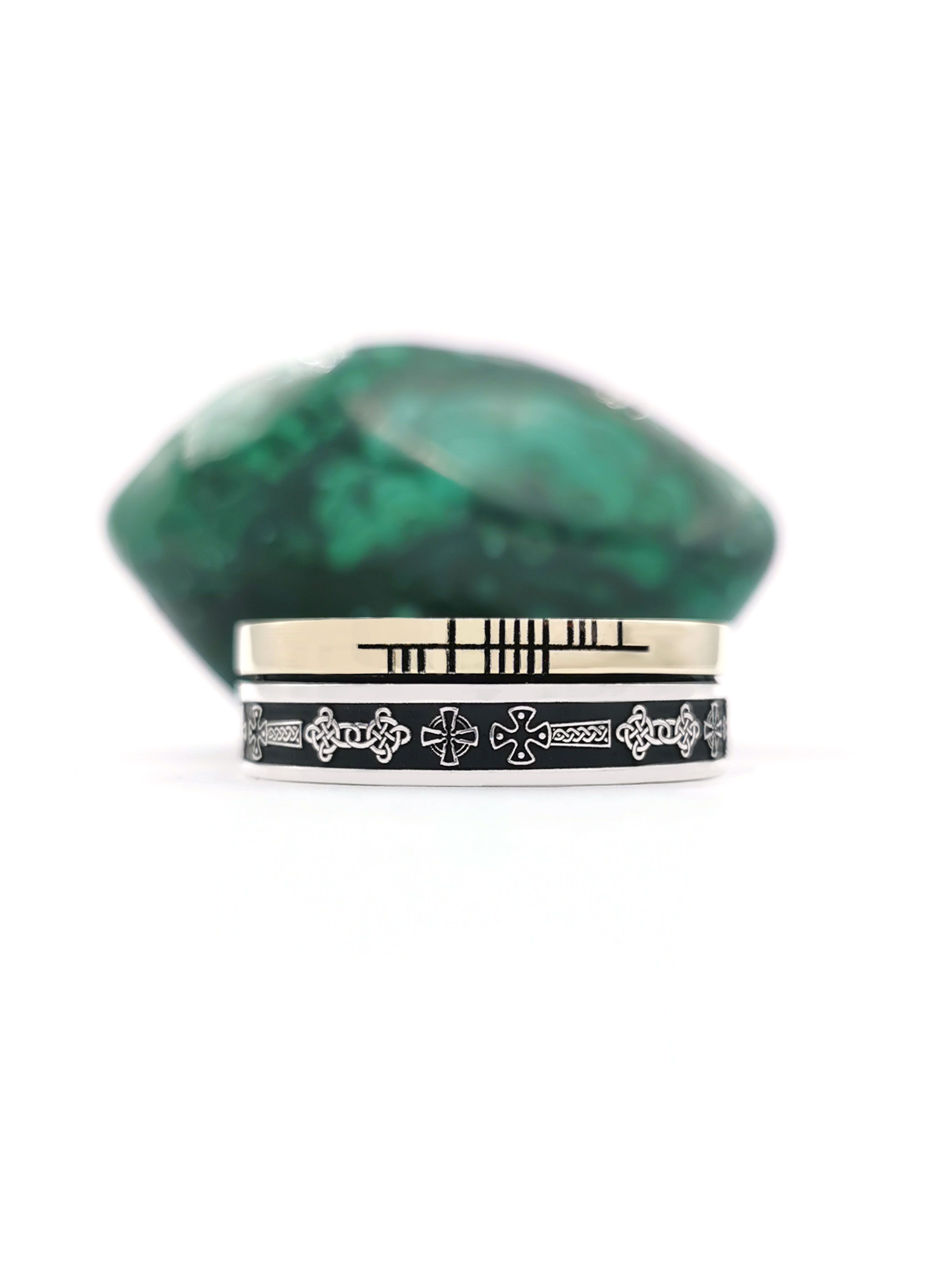 Irish Sterling Silver & 10K Yellow Gold Celtic Cross 7.3mm Ring With a Oxidised Finish