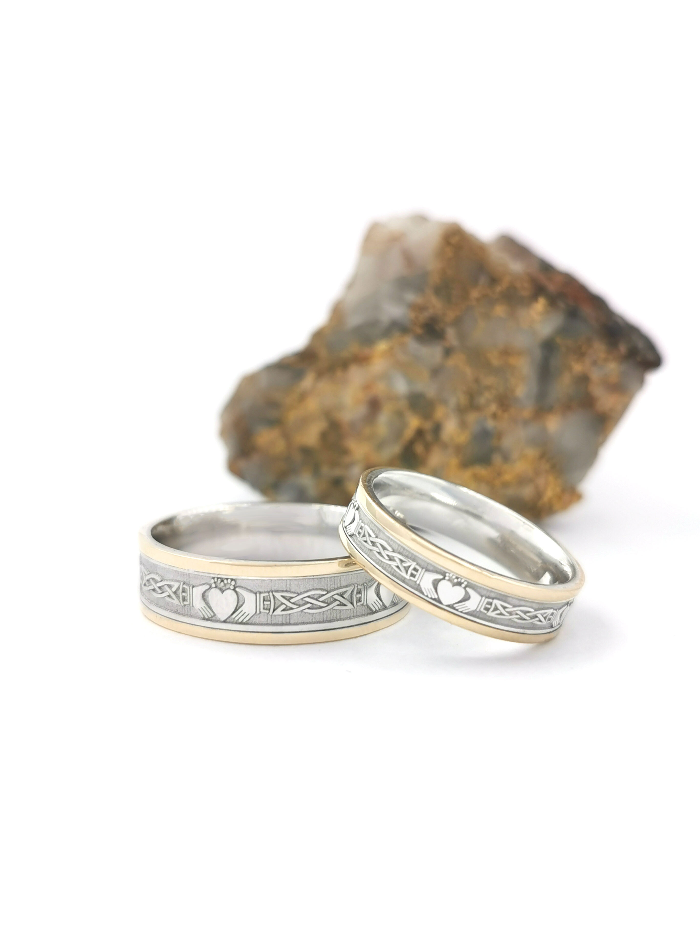 Genuine White Gold & Yellow Gold Claddagh & Celtic Knot Ring For Men