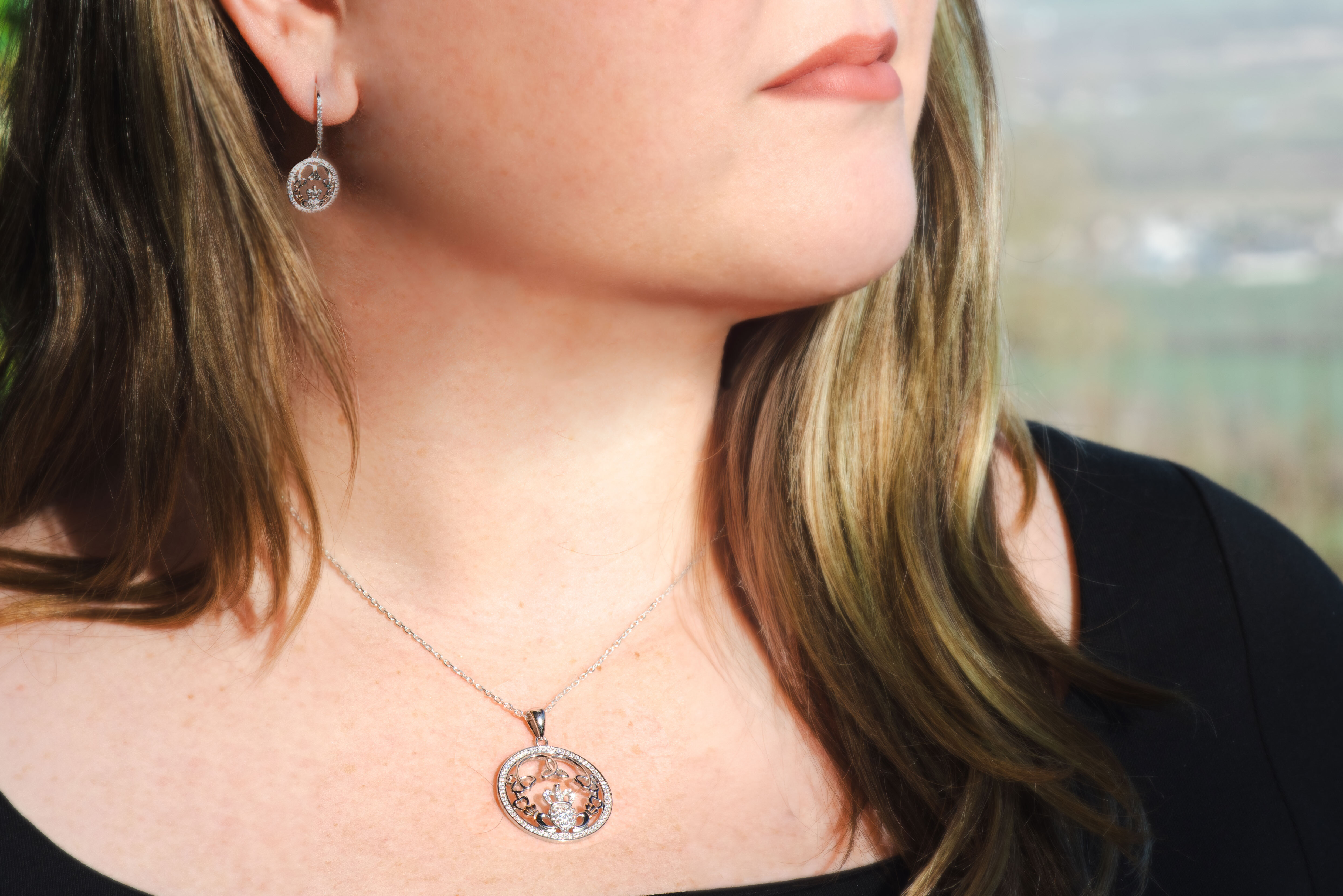 Womens Sterling Silver Claddagh Gift Set - Model Photo