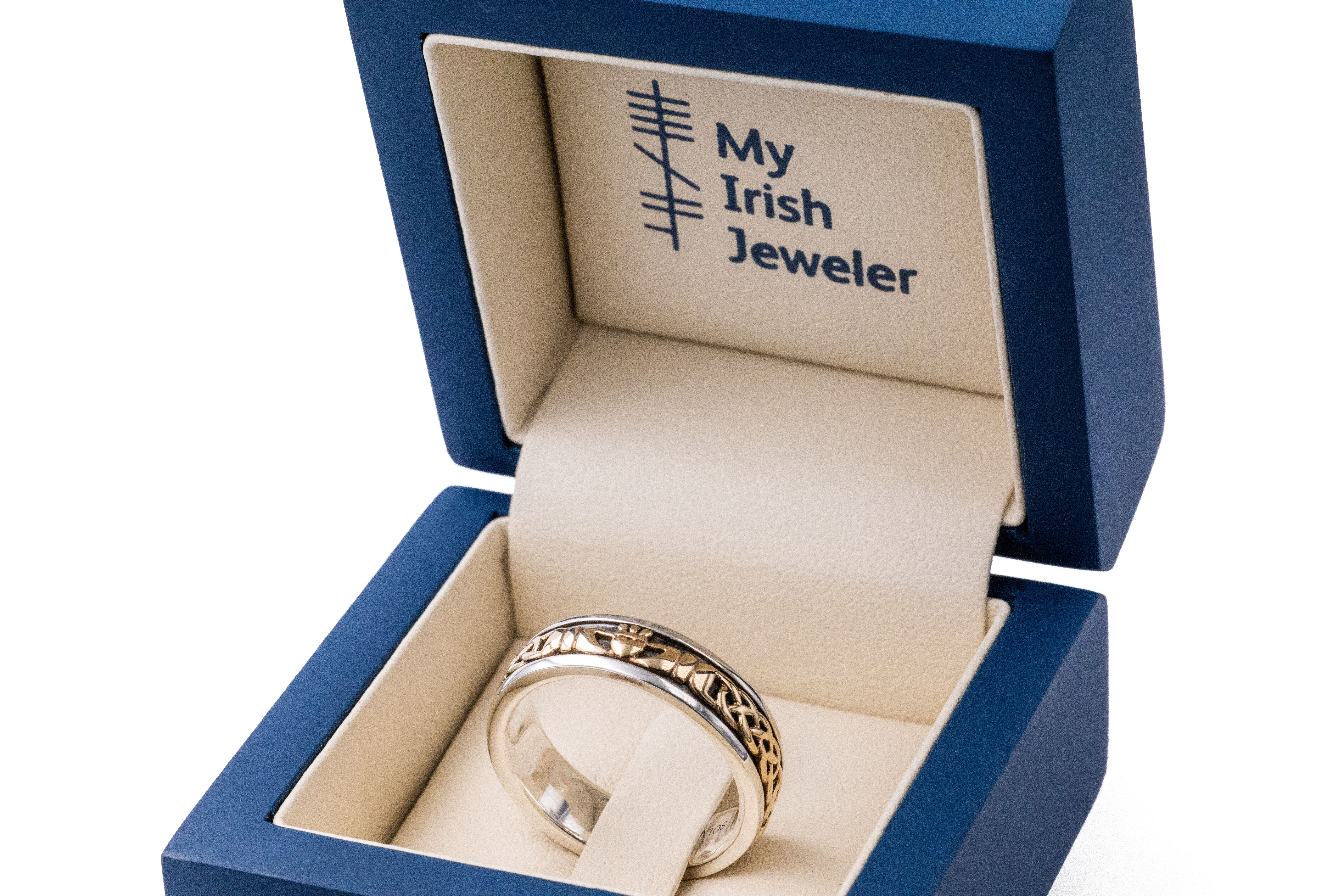 Striking Sterling Silver & 10K Yellow Gold Claddagh Wedding Ring For Women. In Luxury Packaging.