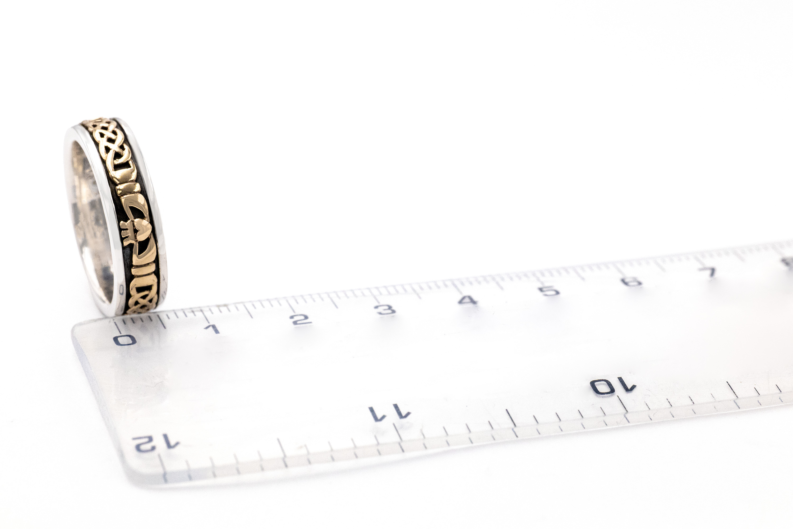 Womens Sterling Silver & 10K Yellow Gold Claddagh & Celtic Knot 6.0mm Ring. Picture For Scale.