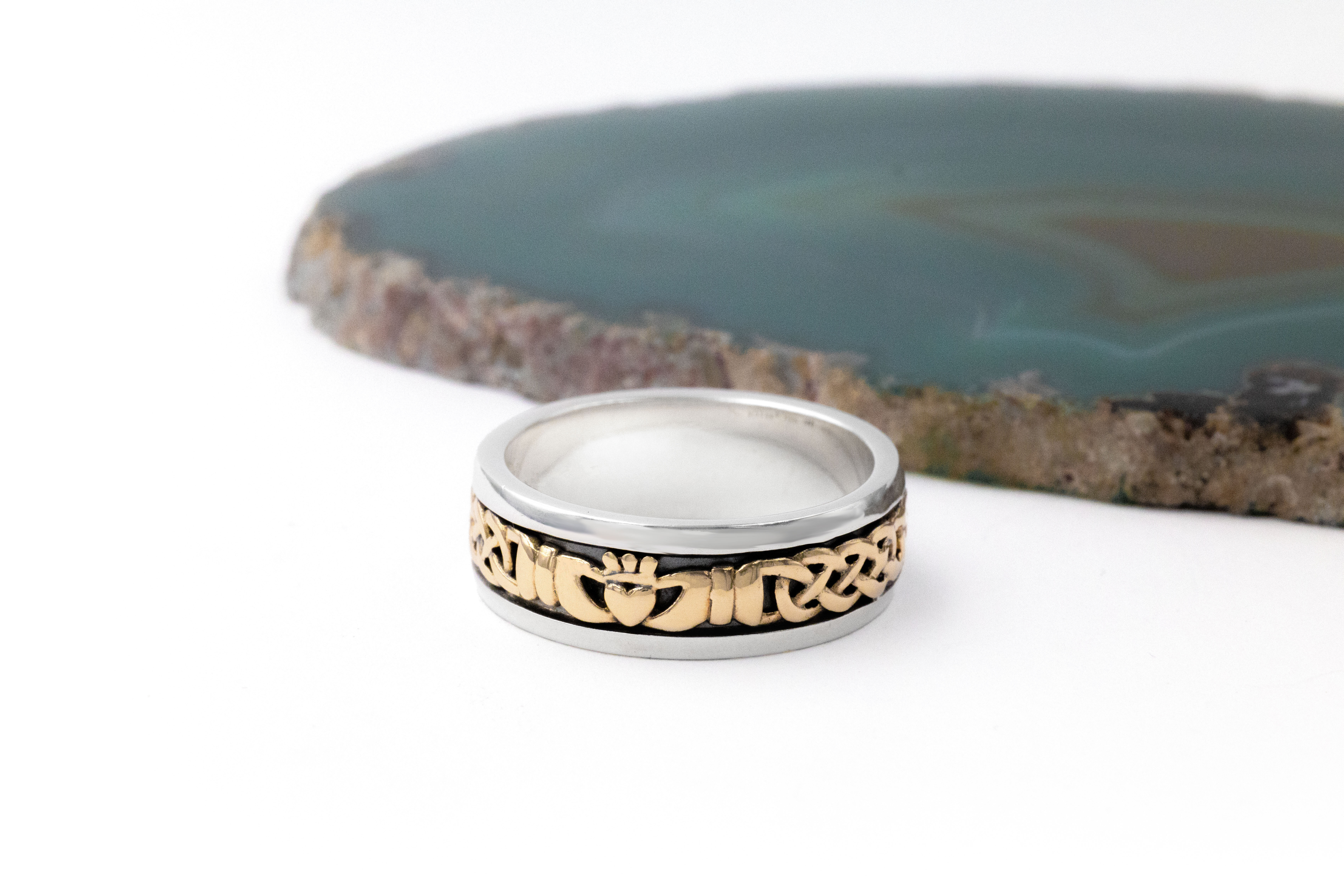 Genuine Sterling Silver & 10K Yellow Gold Claddagh 6.0mm Ring For Men