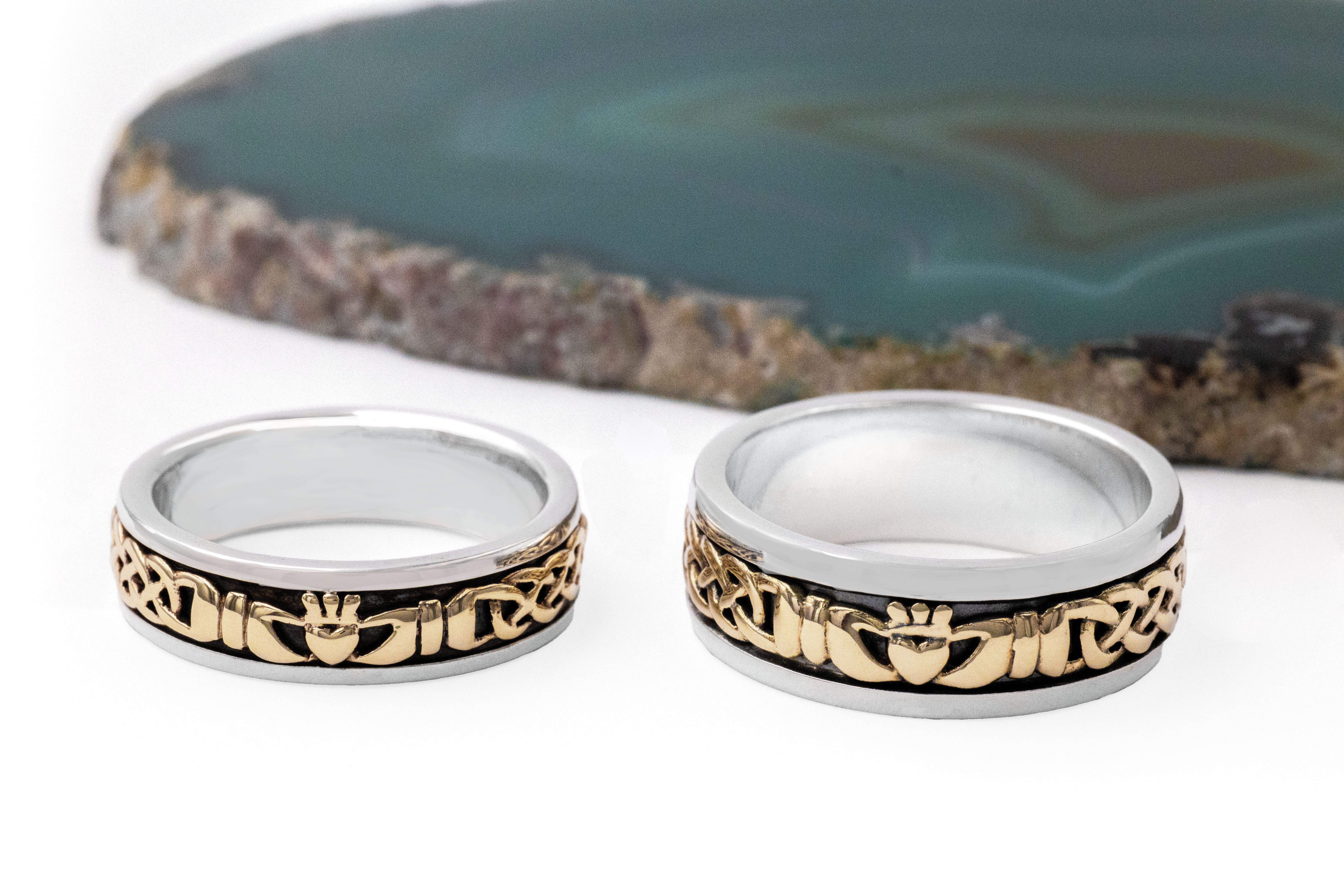 Irish Sterling Silver & 10K Yellow Gold Claddagh & Celtic Knot Ring For Men