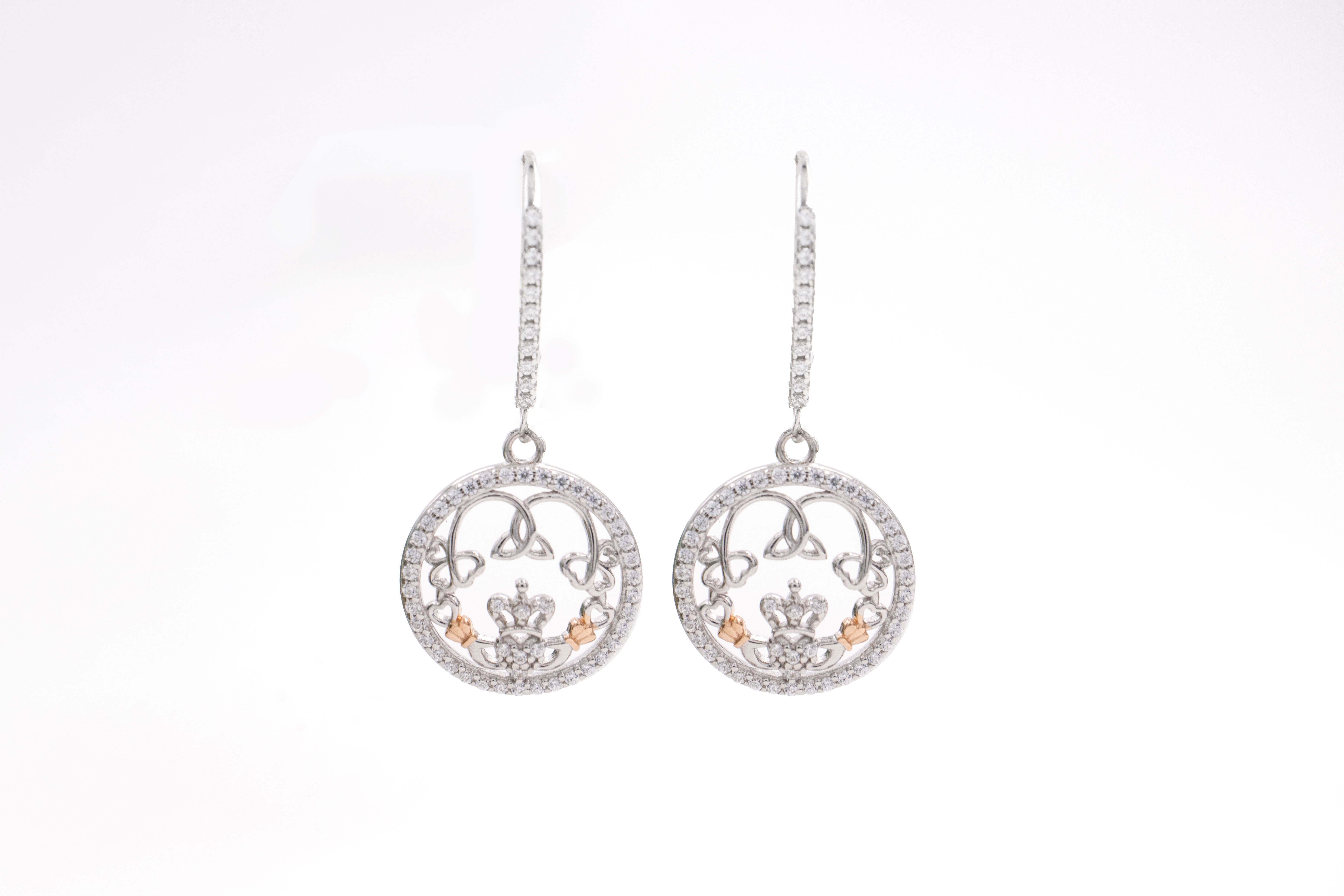 Womens Claddagh Earrings in Sterling Silver