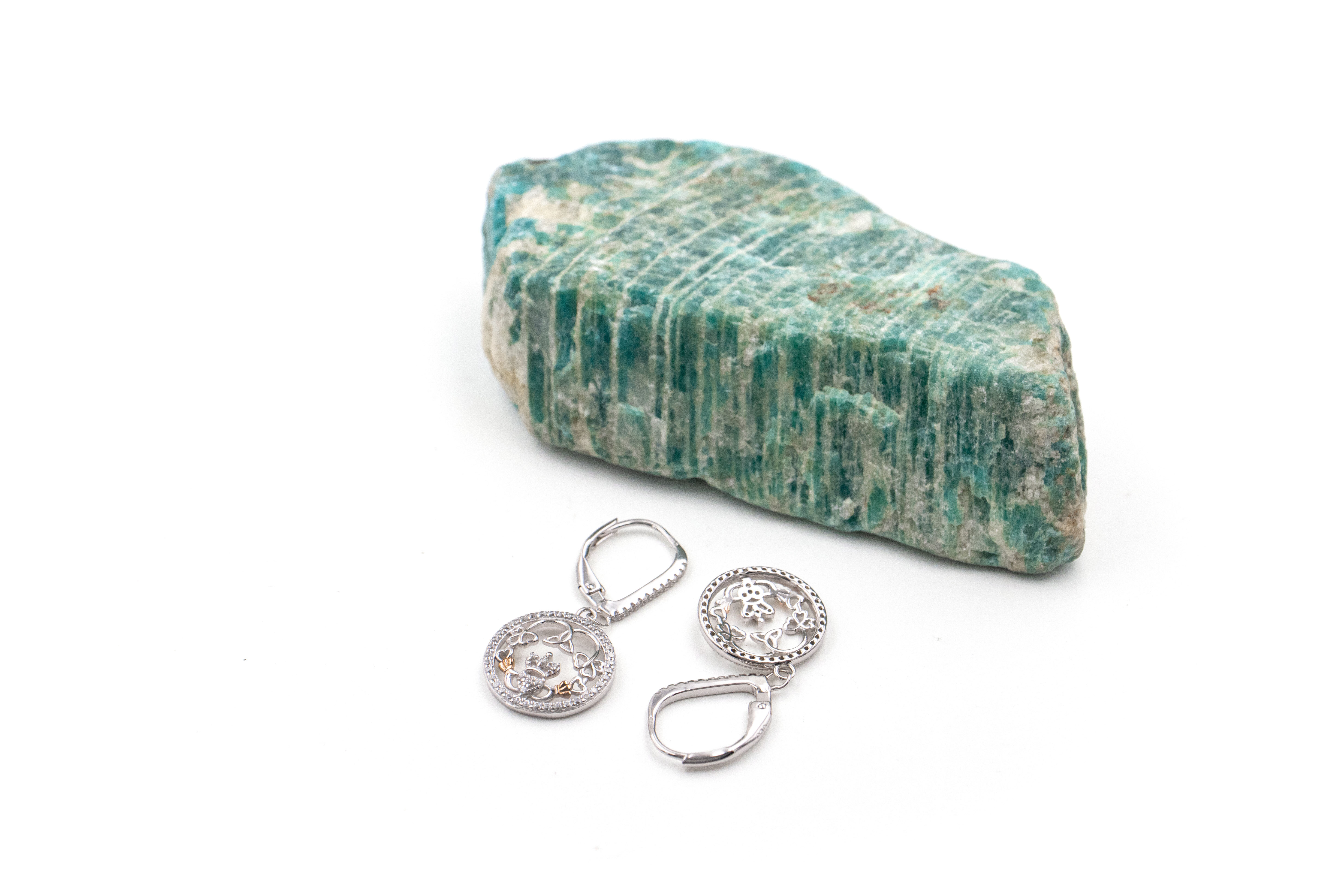 Womens Authentic Sterling Silver Claddagh & Trinity Knot Earrings. Picture Of The Back.