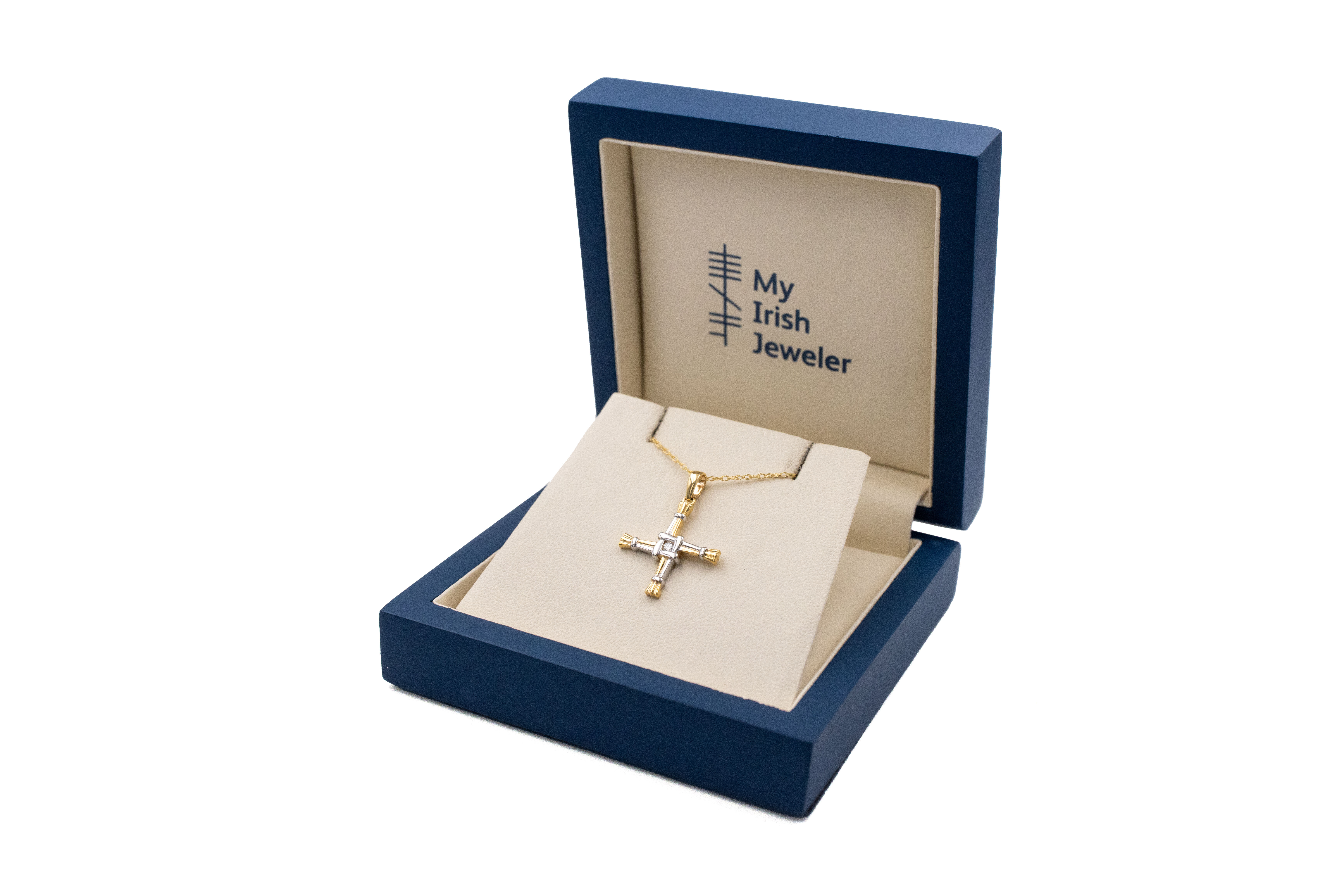 Womens Luxurious Yellow Gold St Brigids Cross Necklace. In Luxury Packaging.