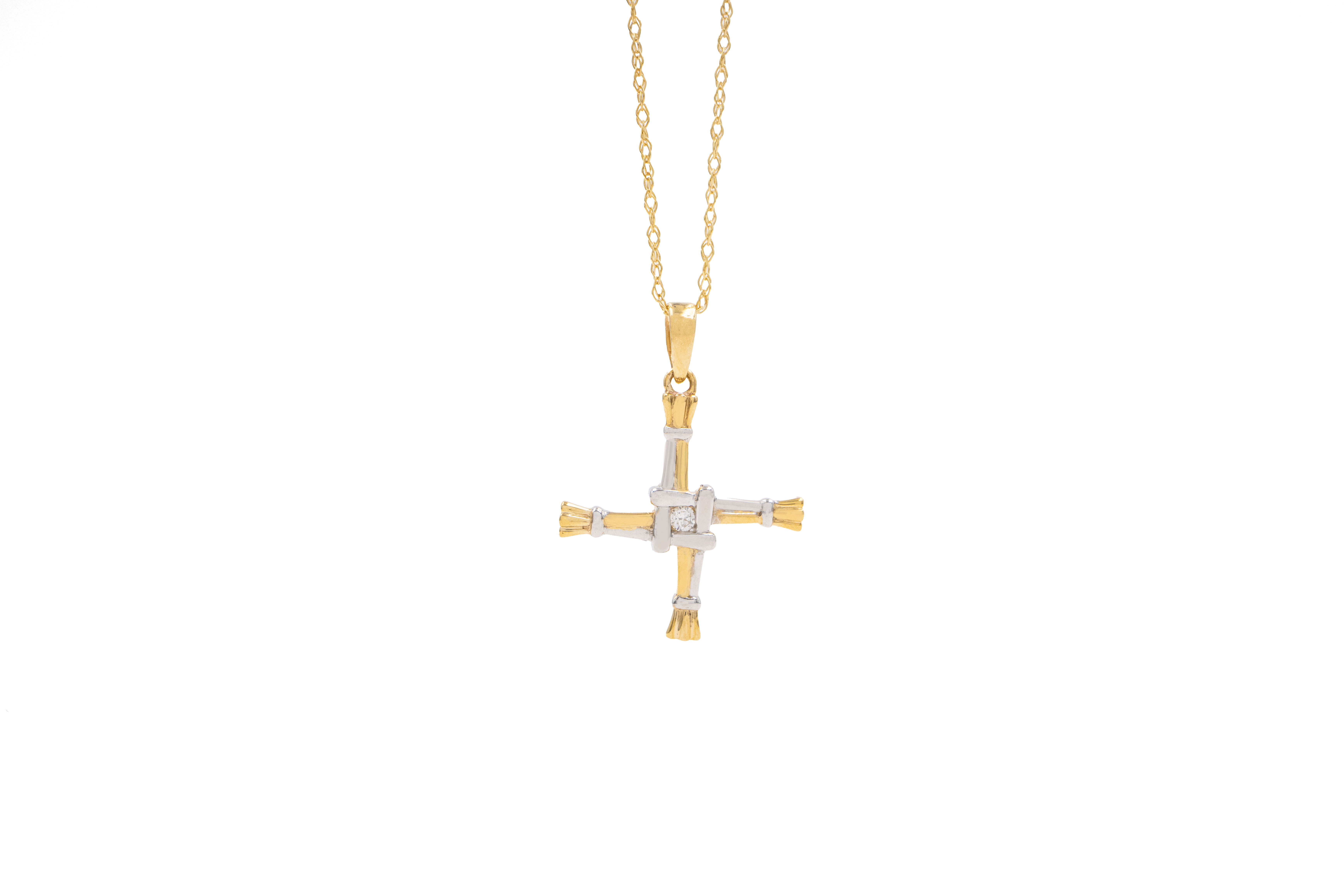 Irish 14K Yellow Gold St Brigids Cross Necklace For Women