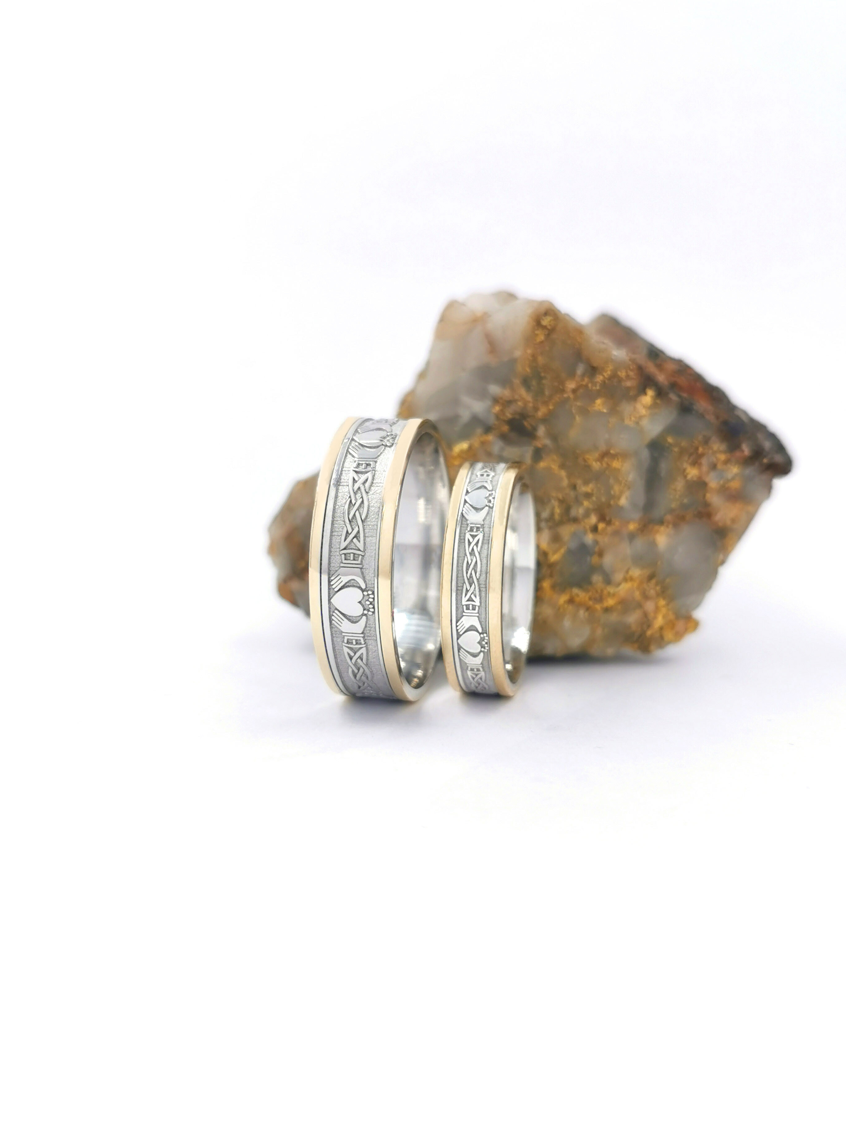 Womens Irish White Gold & Yellow Gold Claddagh 6.5mm Ring