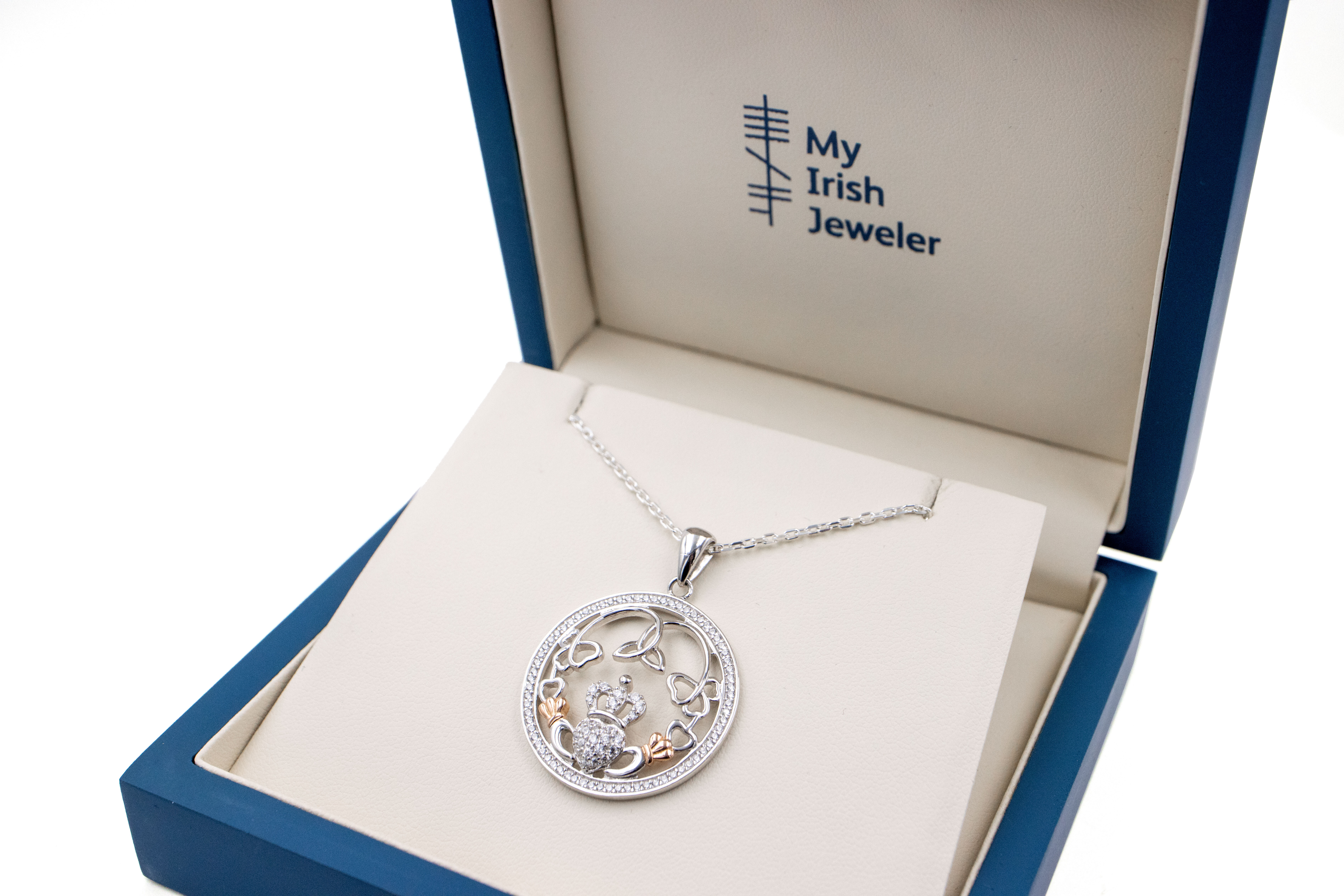 Attractive Sterling Silver Claddagh Gift Set With a Polished Finish For Women. In Luxury Packaging.