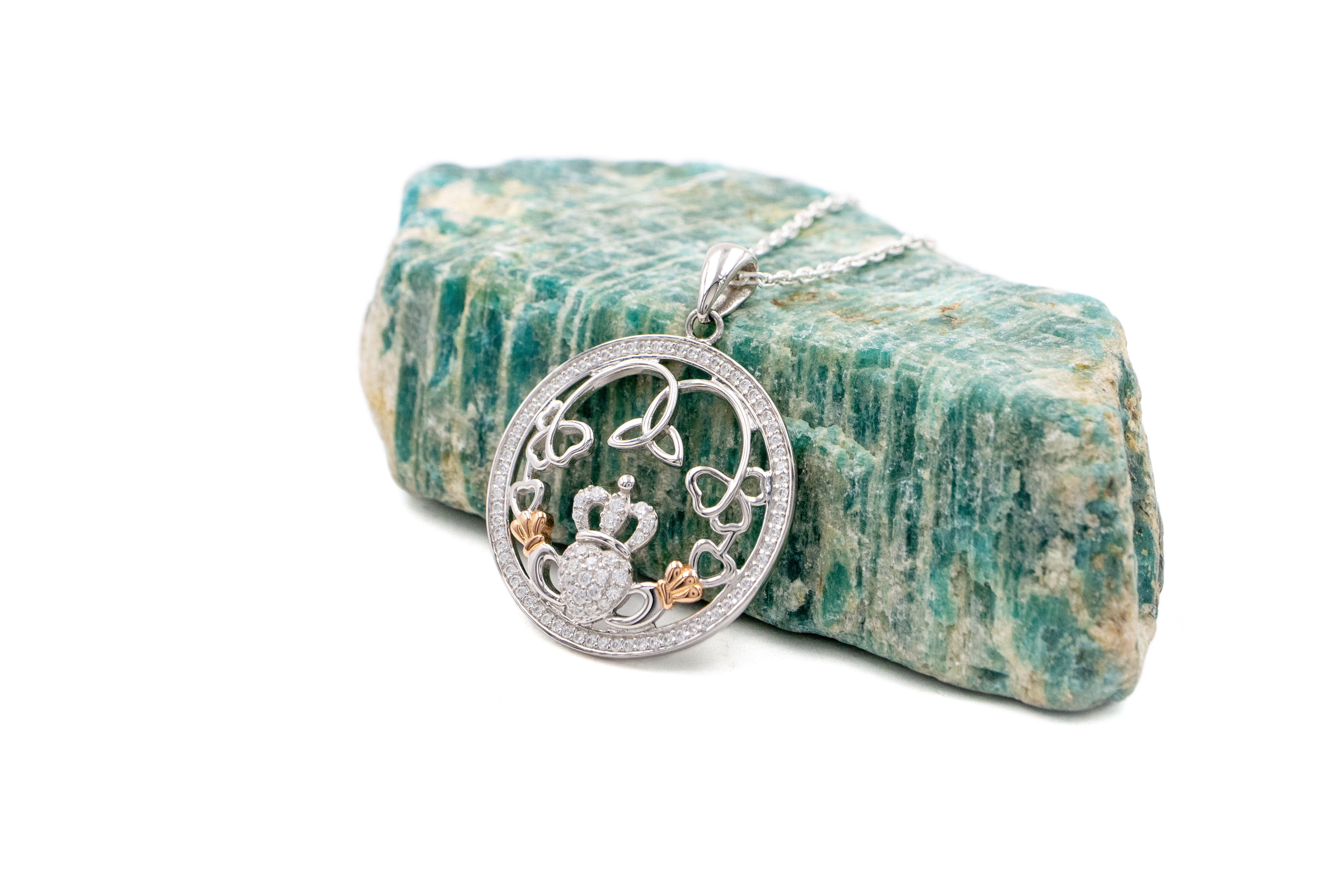 Womens Real Sterling Silver Claddagh Necklace