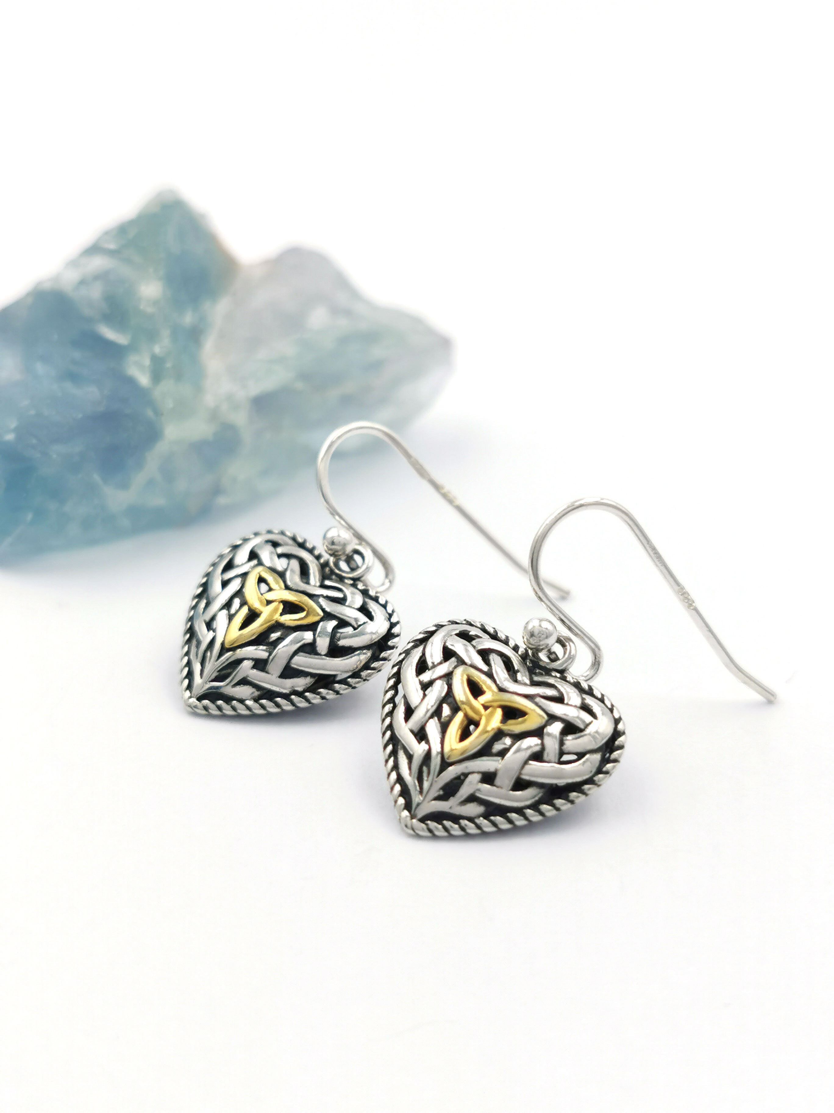 Womens Irish Oxidised Sterling Silver Trinity Knot Earrings
