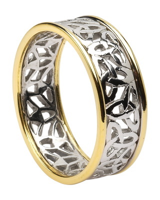 Mens Trinity Knot & Celtic Knot 7.9mm Ring in Real White Gold & Yellow Gold
