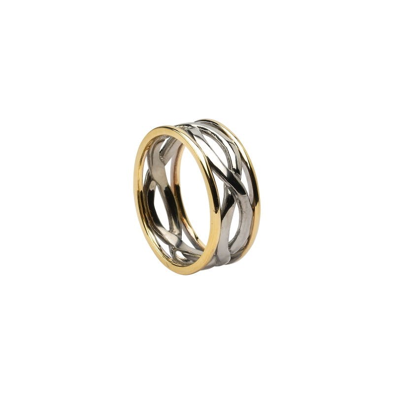 Irish White Gold & Yellow Gold Celtic Knot 8.8mm Ring For Men