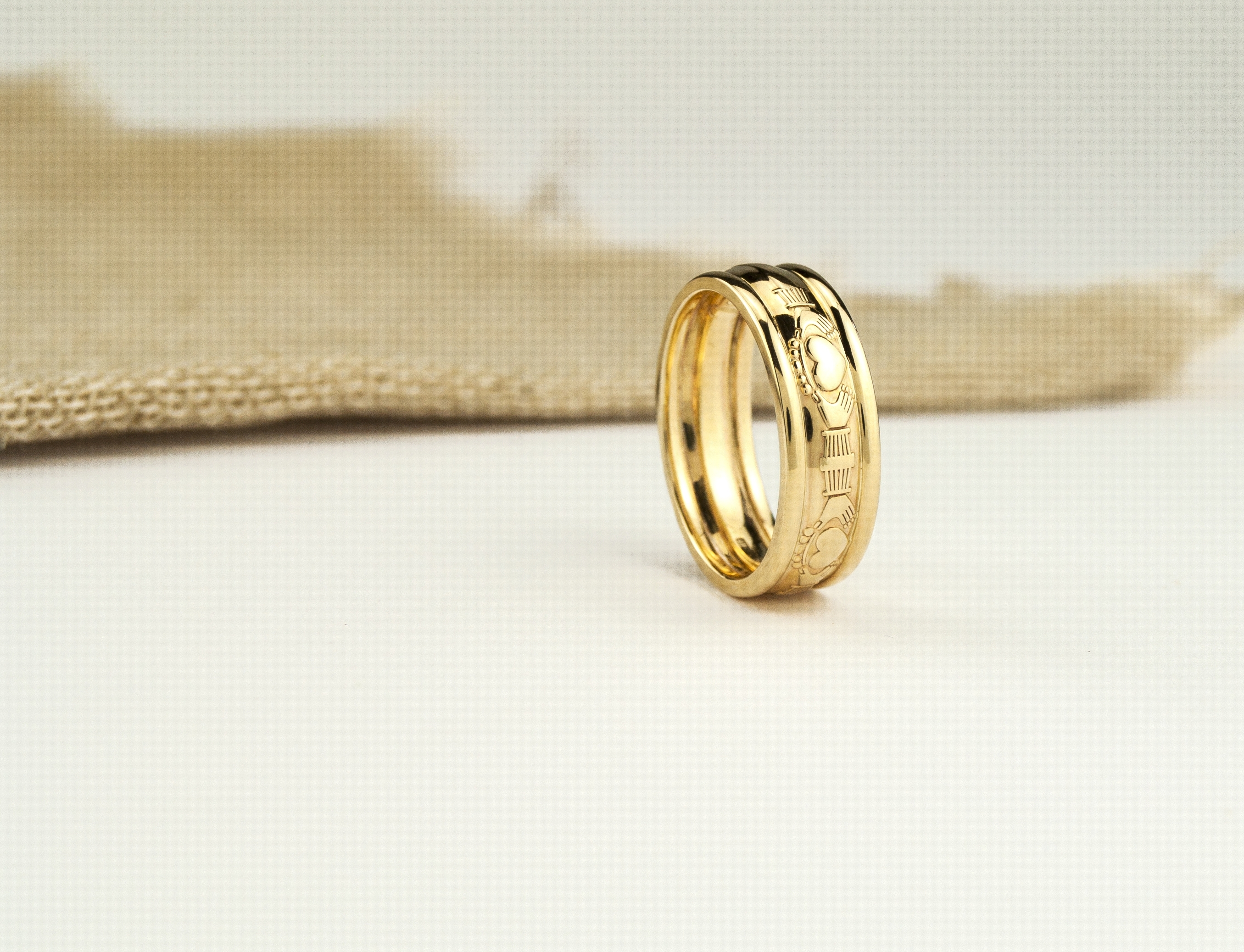 Striking Yellow Gold Claddagh Ring For Men