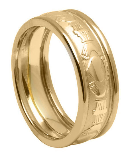 Genuine 14K Yellow Gold Claddagh Wedding Ring For Women