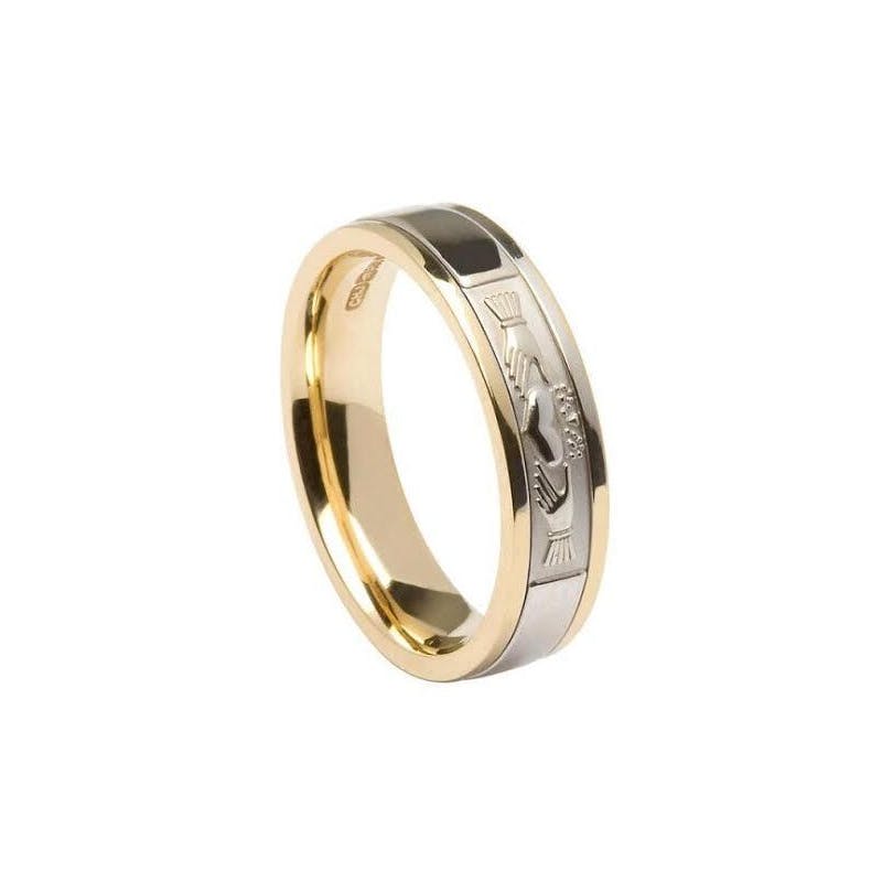 14K 2 Color Gold Narrow Comfort Fit Claddagh Band