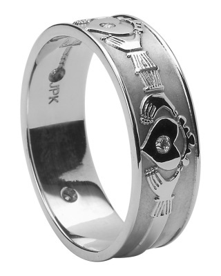 10k TwoTone Gold Black Diamond .07 CT Celtic Claddagh Wedding Ring