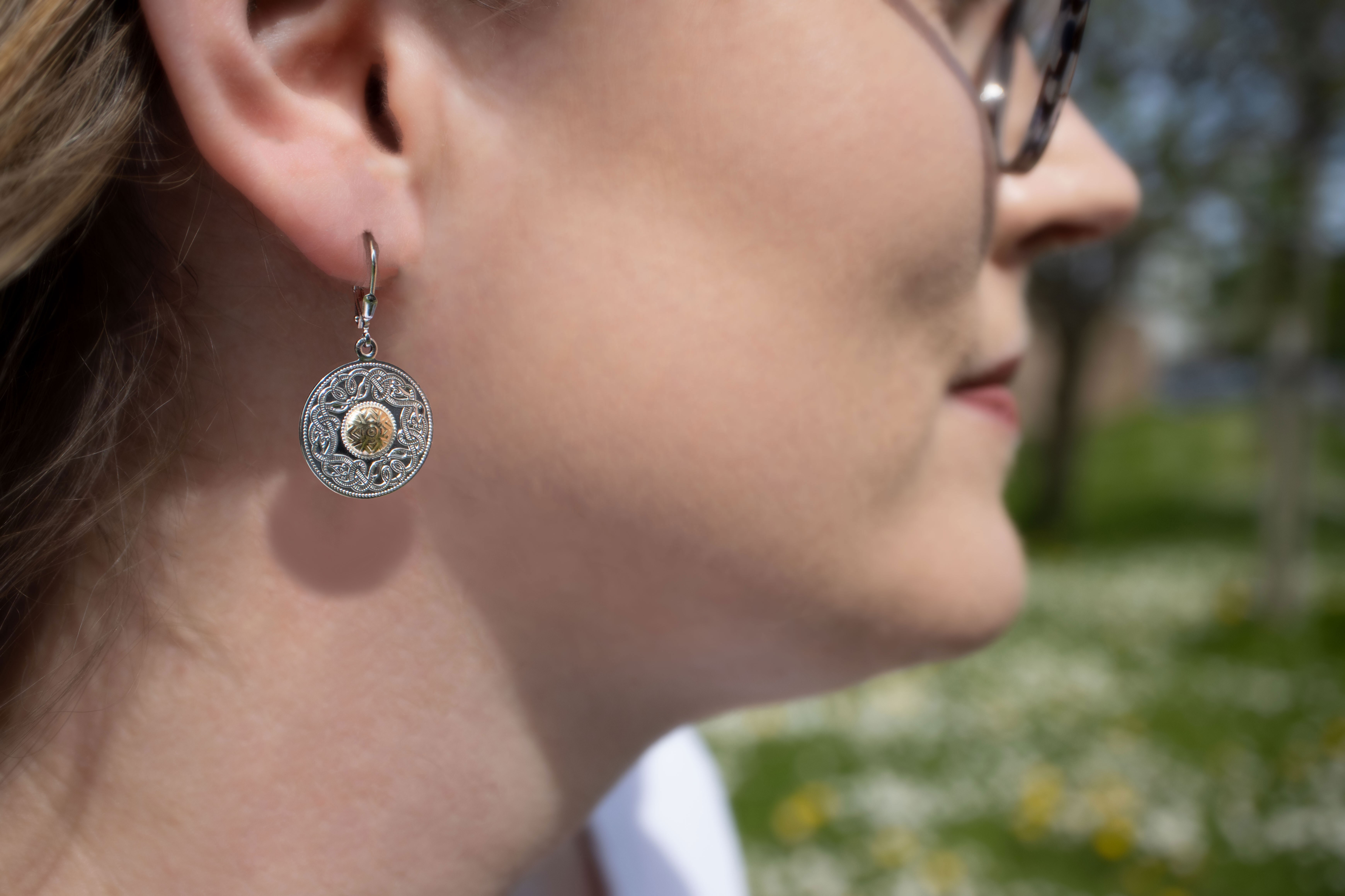 Womens Celtic Warrior Gift Set in Sterling Silver & 18K Yellow Gold With a Polished Finish - Model Photo